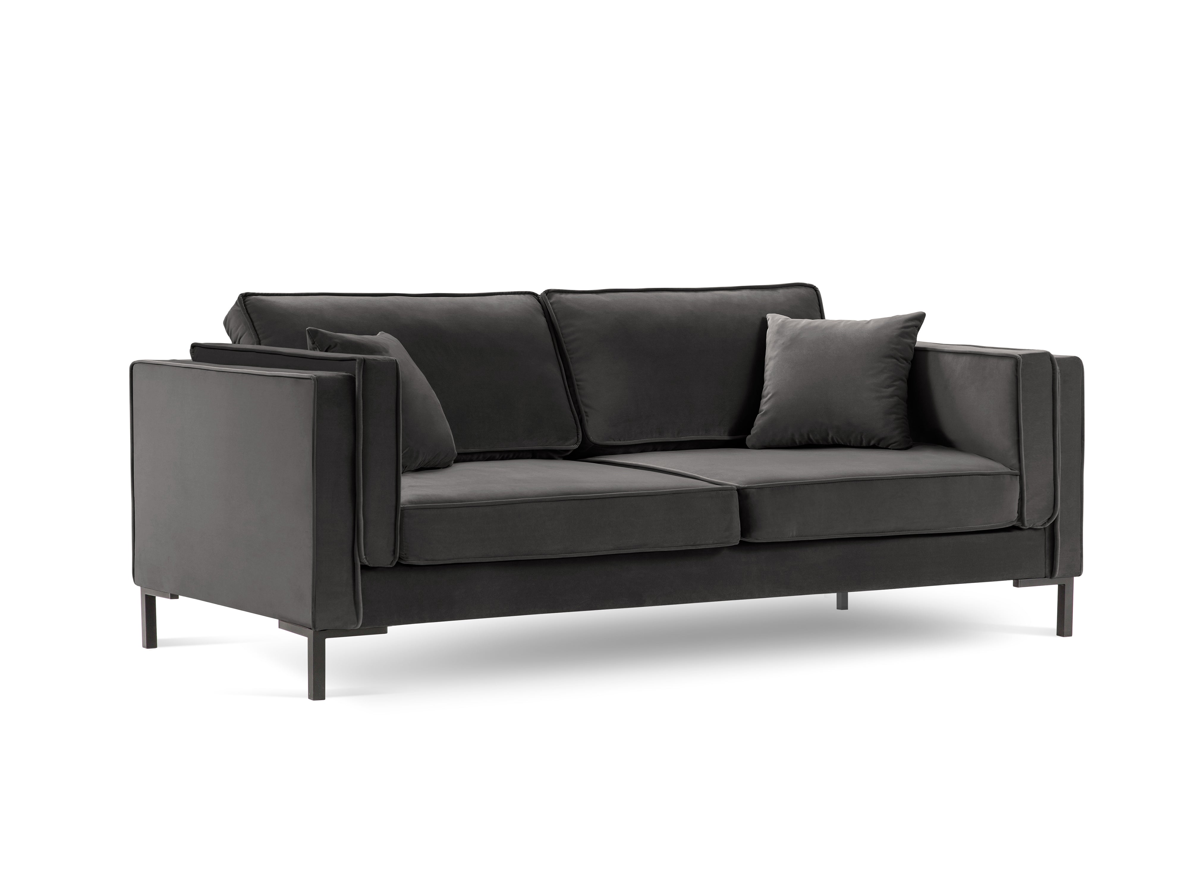 LUIS dark grey velvet 4-seater sofa with black base