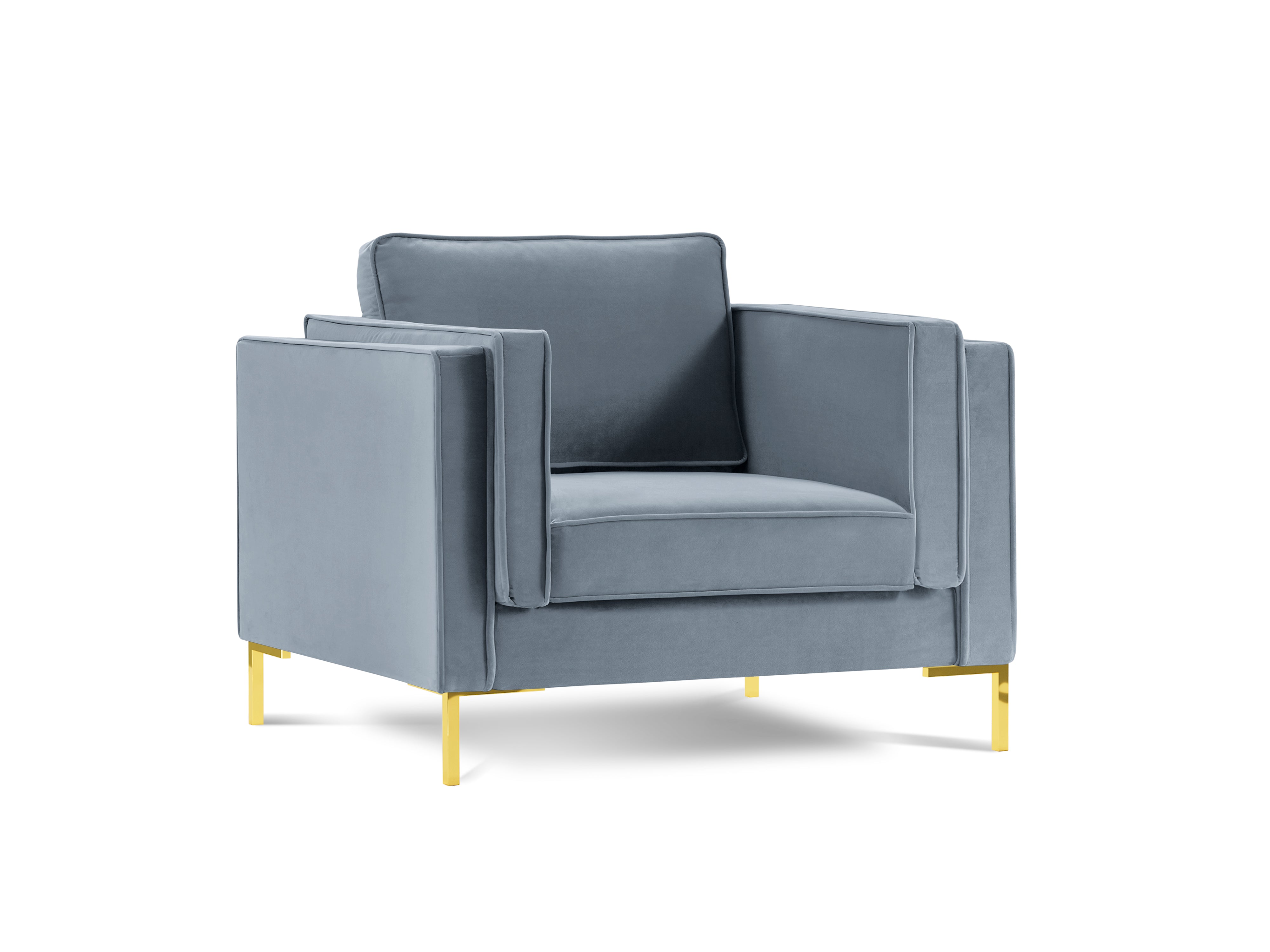 LUIS light blue velvet armchair with gold base