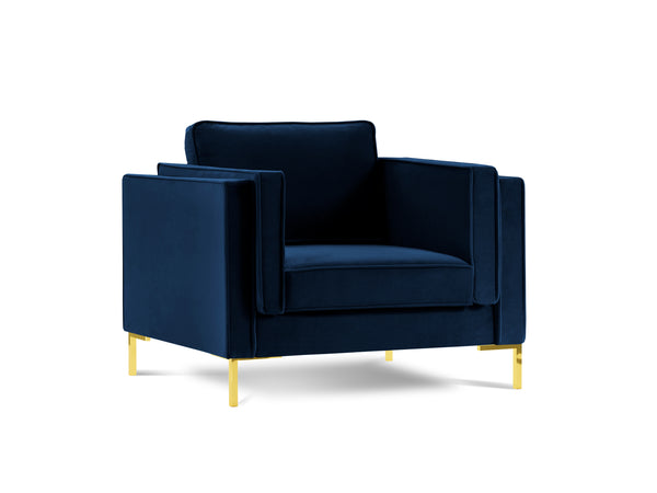 LUIS royal blue velvet armchair with gold base