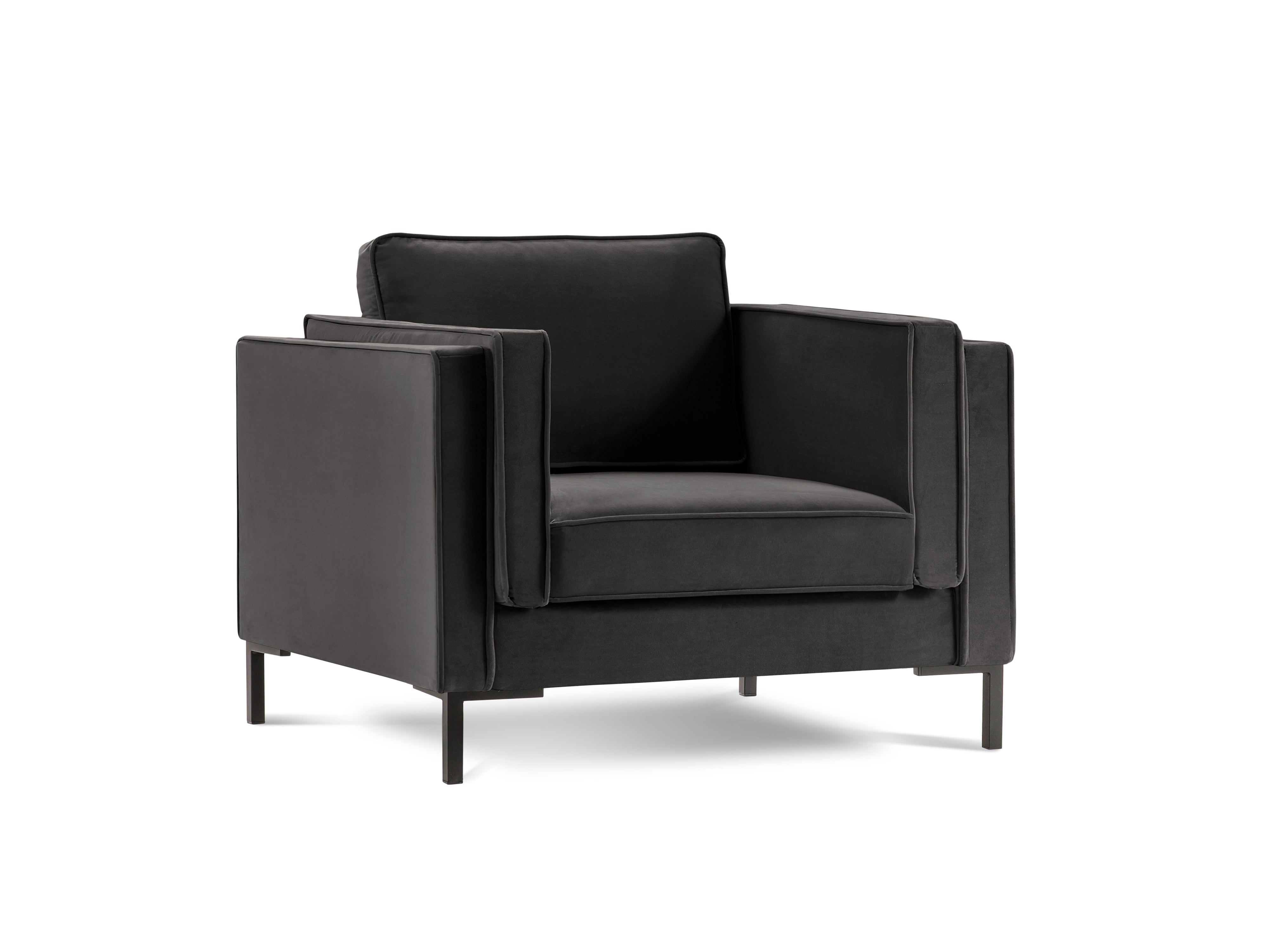 LUIS dark grey velvet armchair with black base