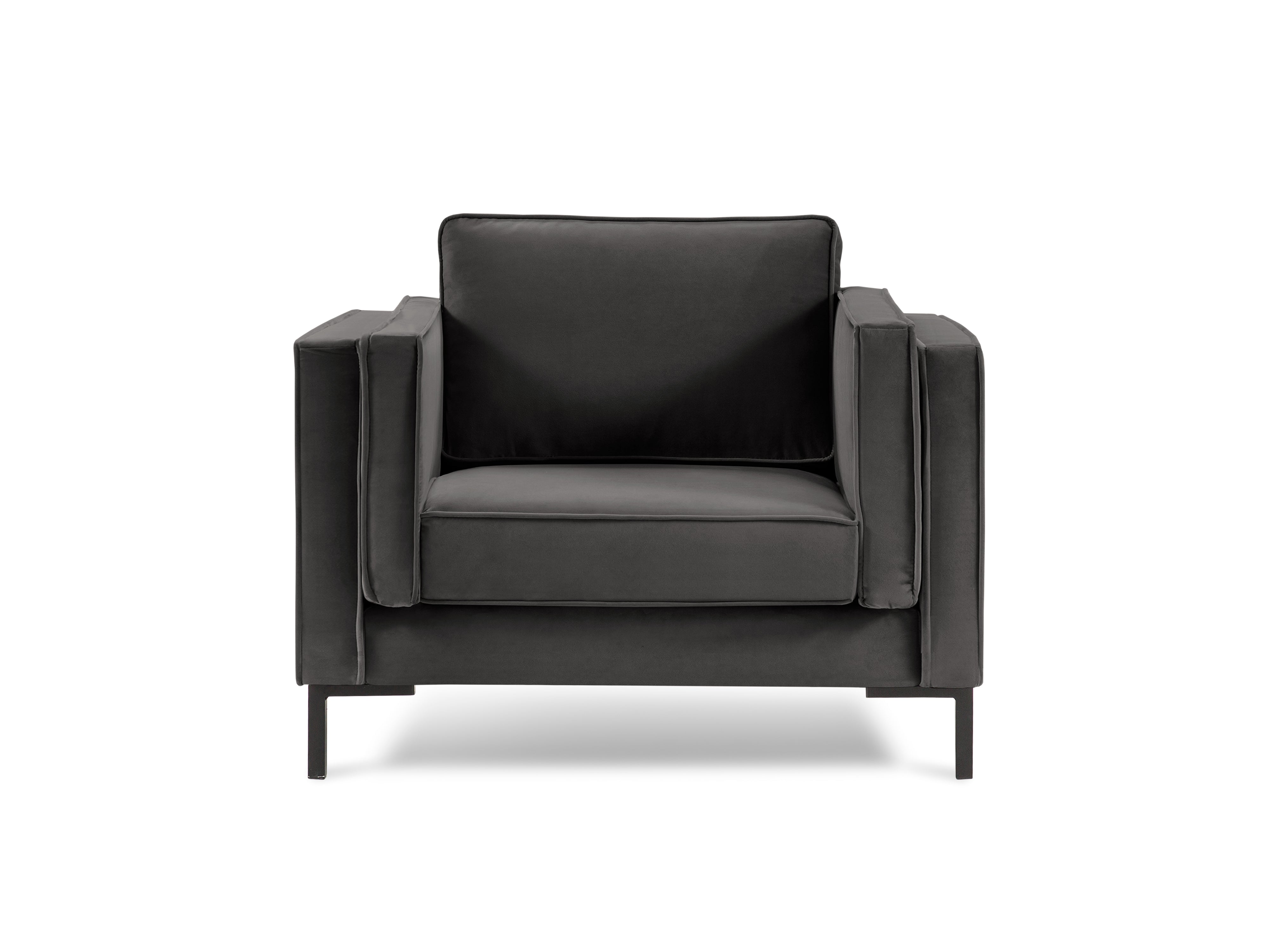 LUIS dark grey velvet armchair with black base