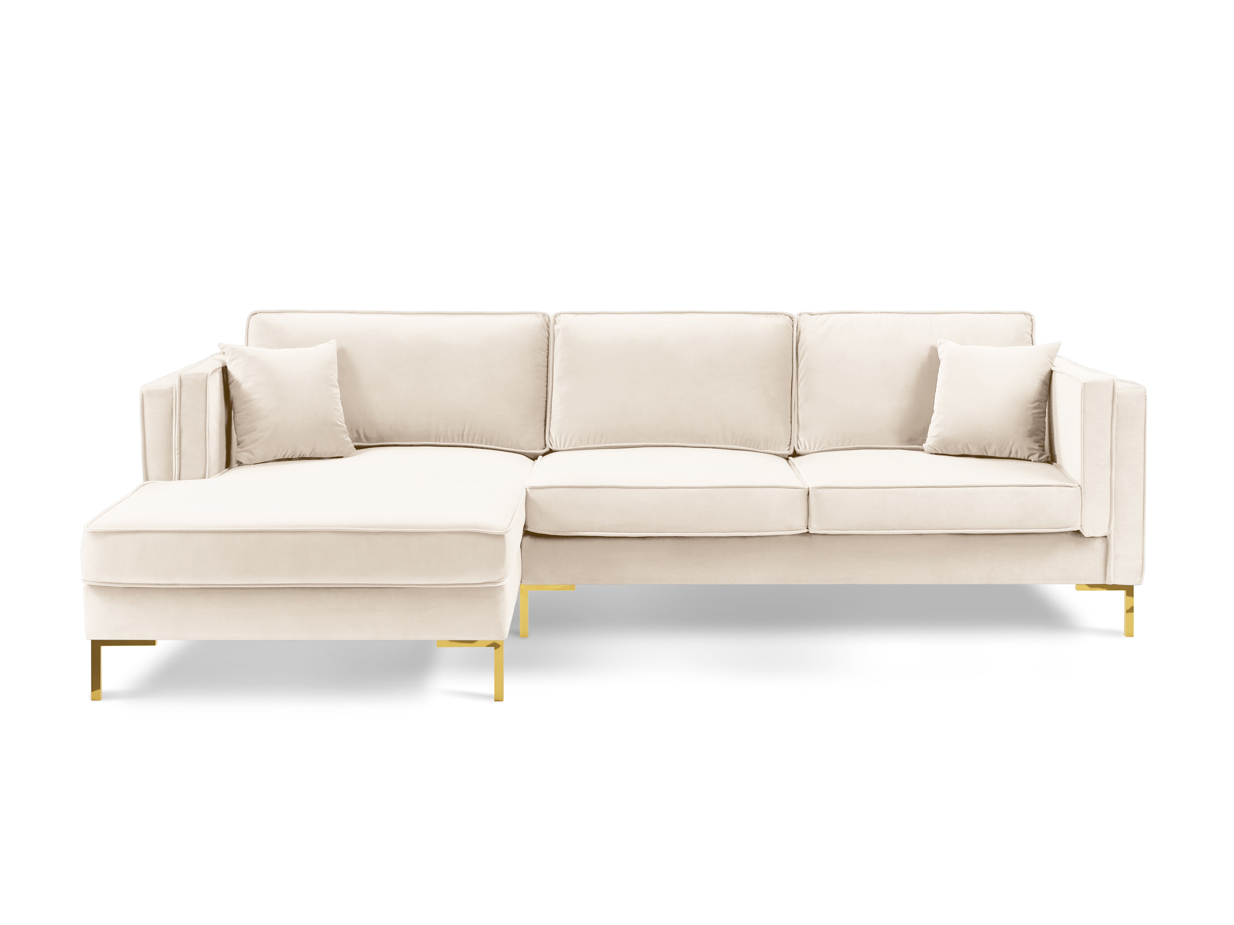 LUIS beige velvet left-hand corner sofa with gold base