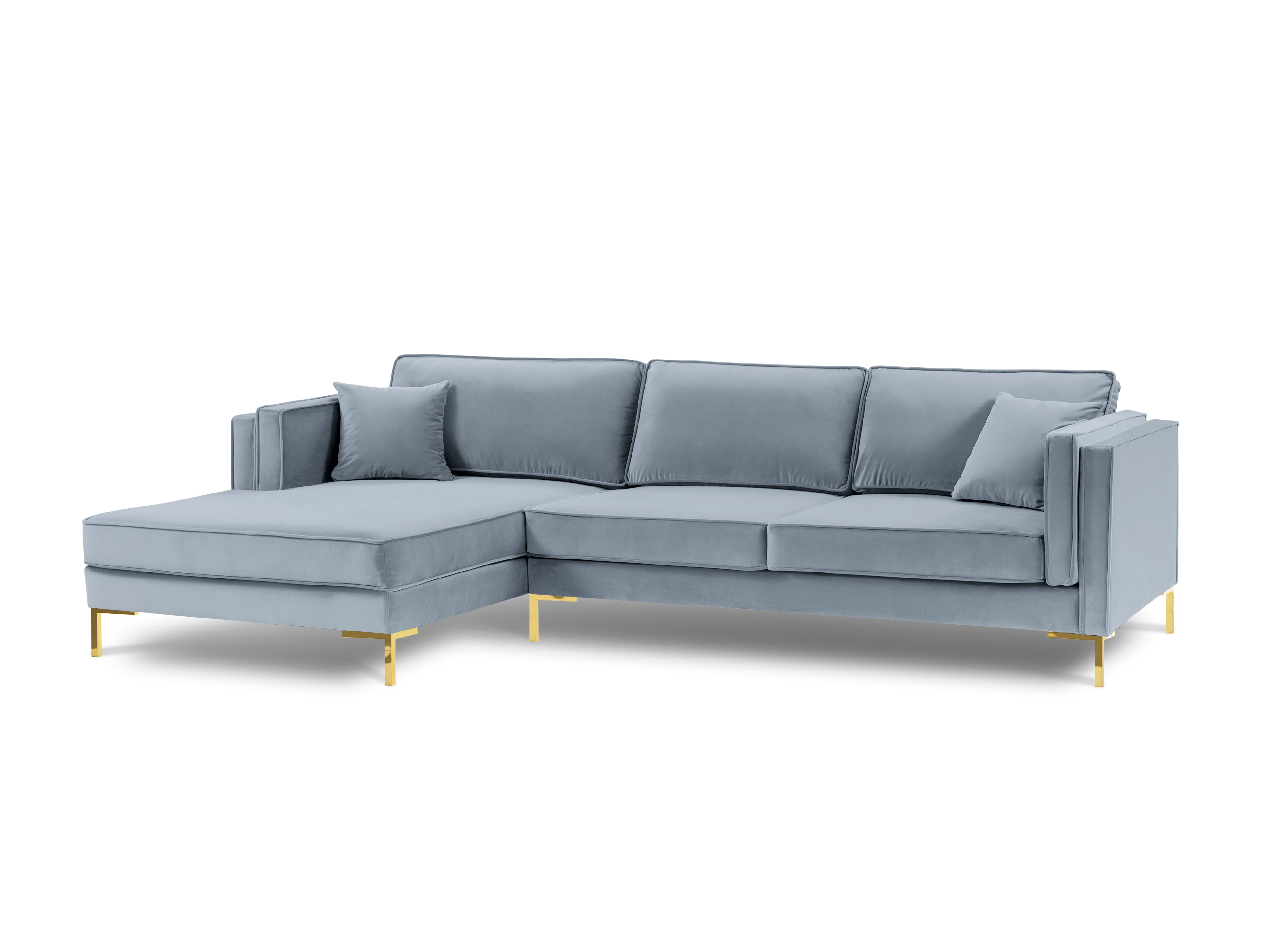 LUIS light blue velvet left-hand corner sofa with gold base