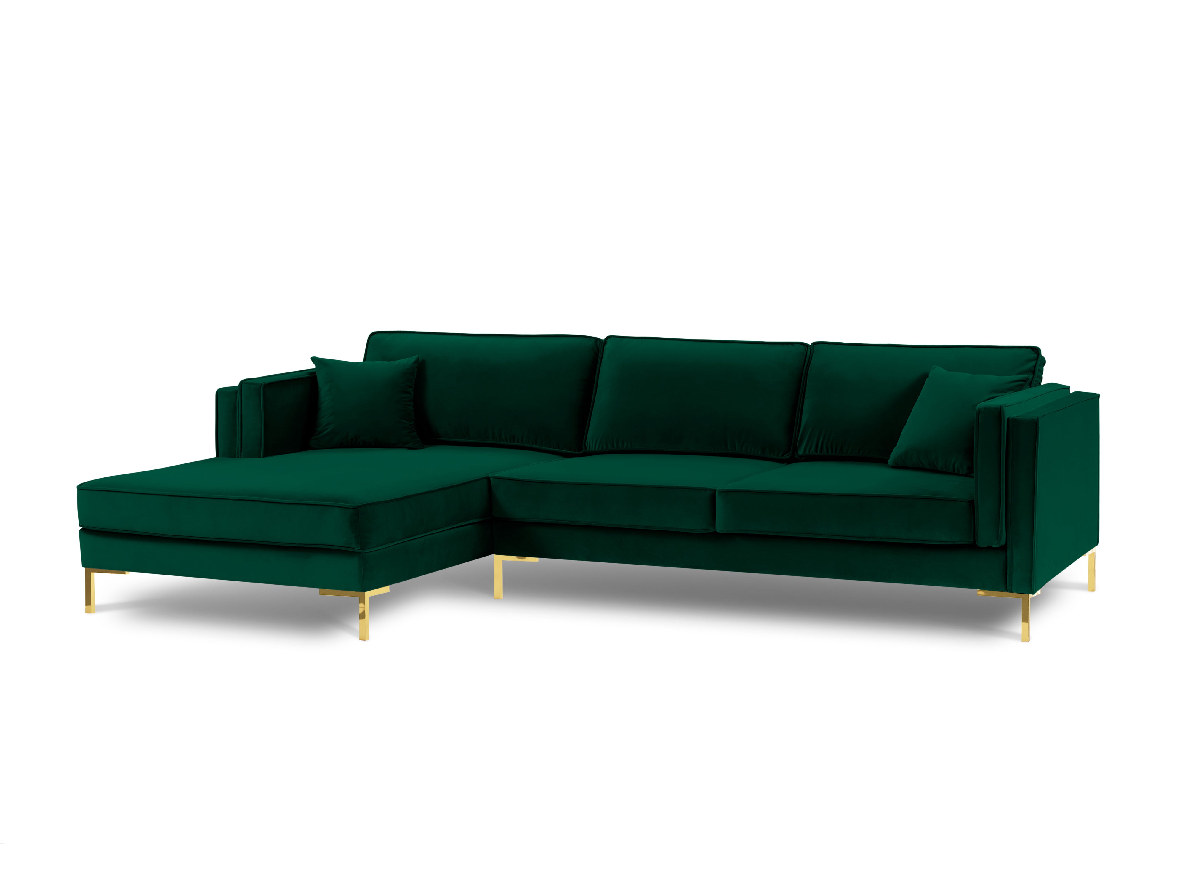 LUIS bottle green velvet left-hand corner sofa with gold base