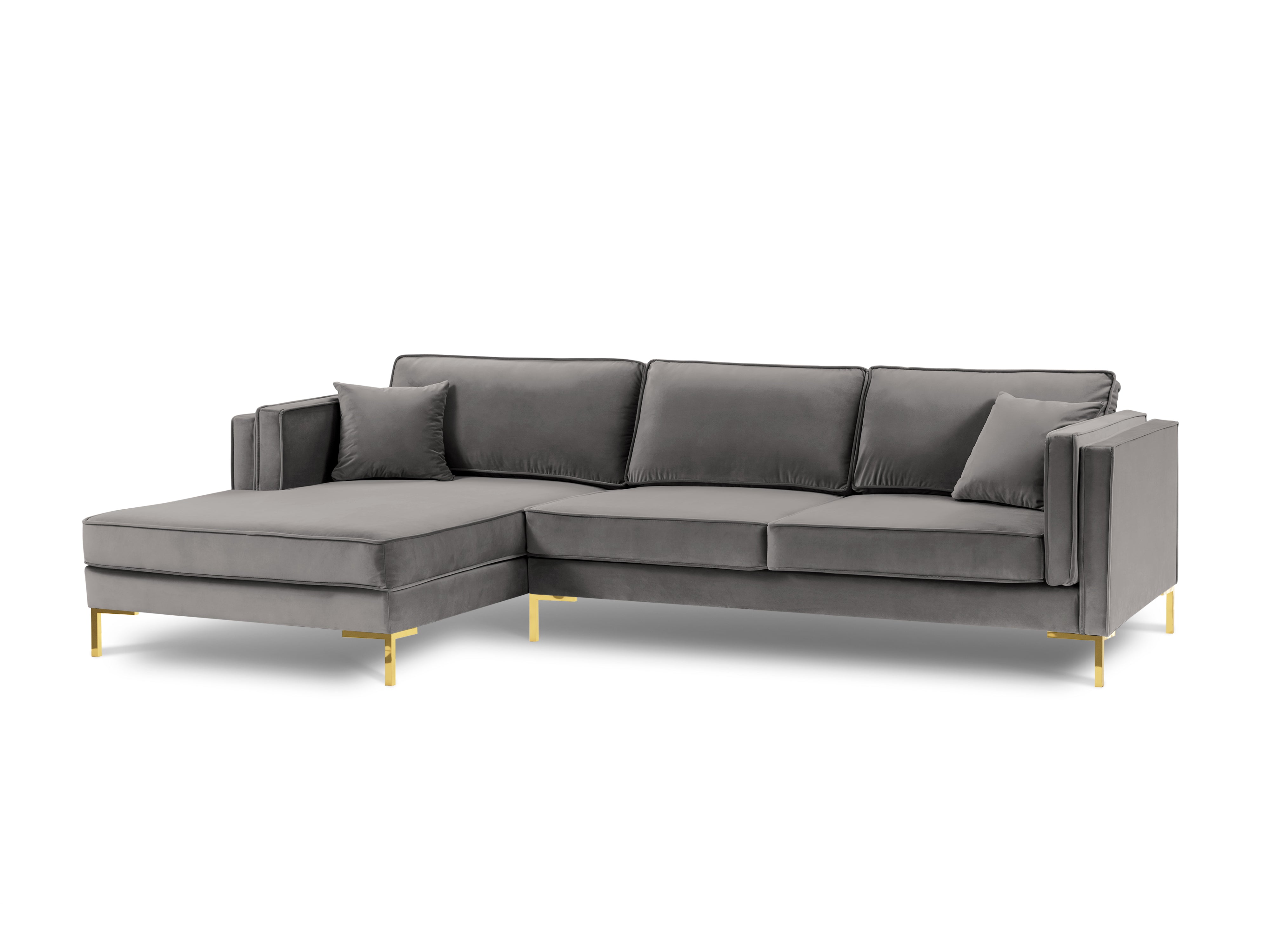 LUIS light grey velvet left-hand corner sofa with gold base