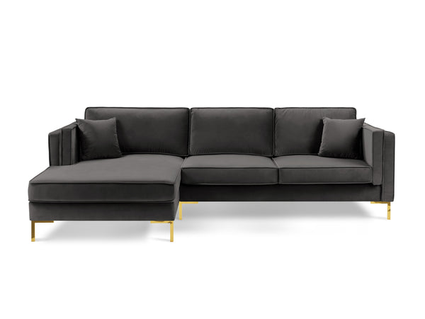 LUIS dark grey velvet left-hand corner sofa with gold base