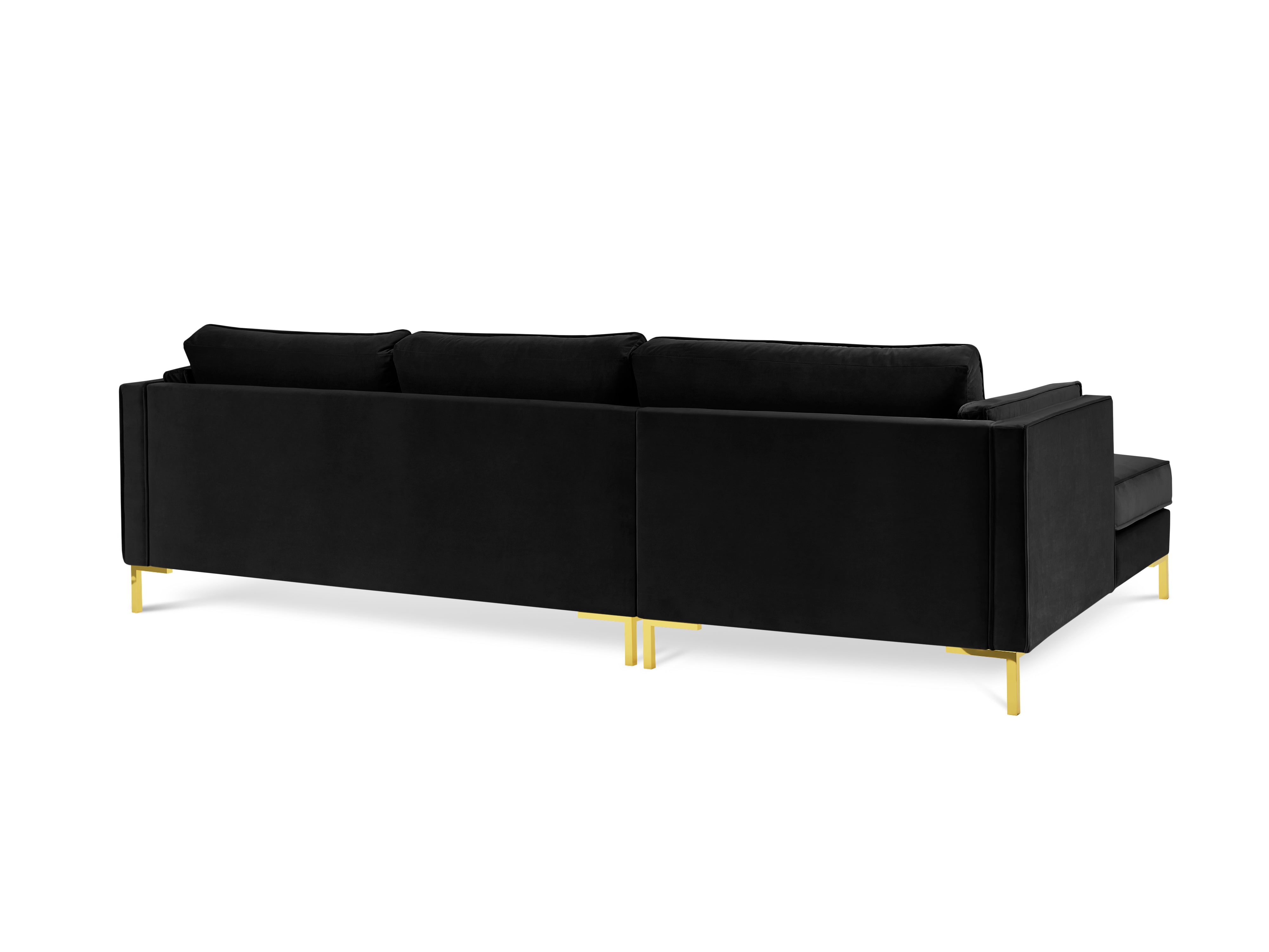 LUIS black velvet left-hand corner sofa with gold base