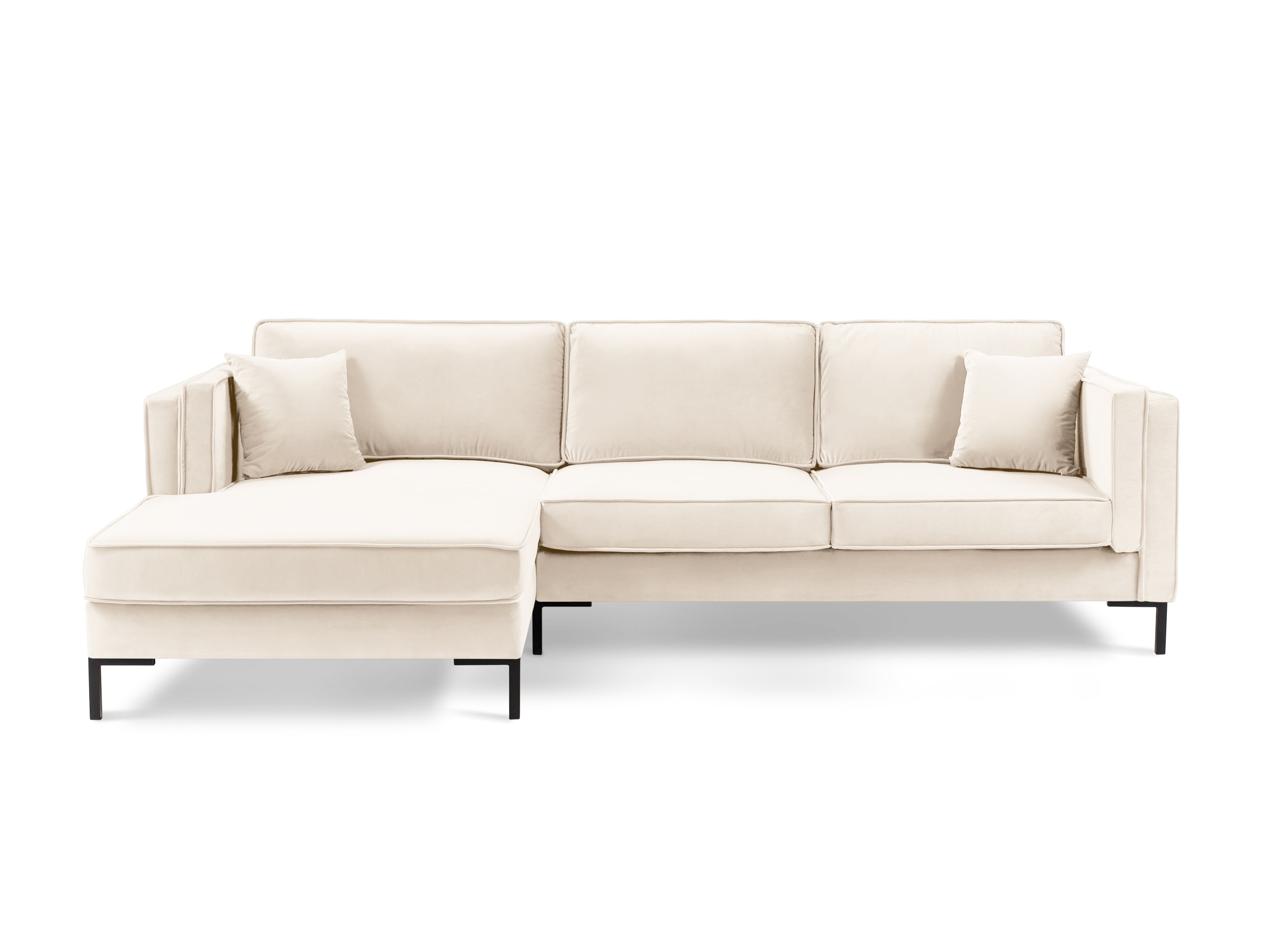 LUIS beige velvet left-hand corner sofa with black base