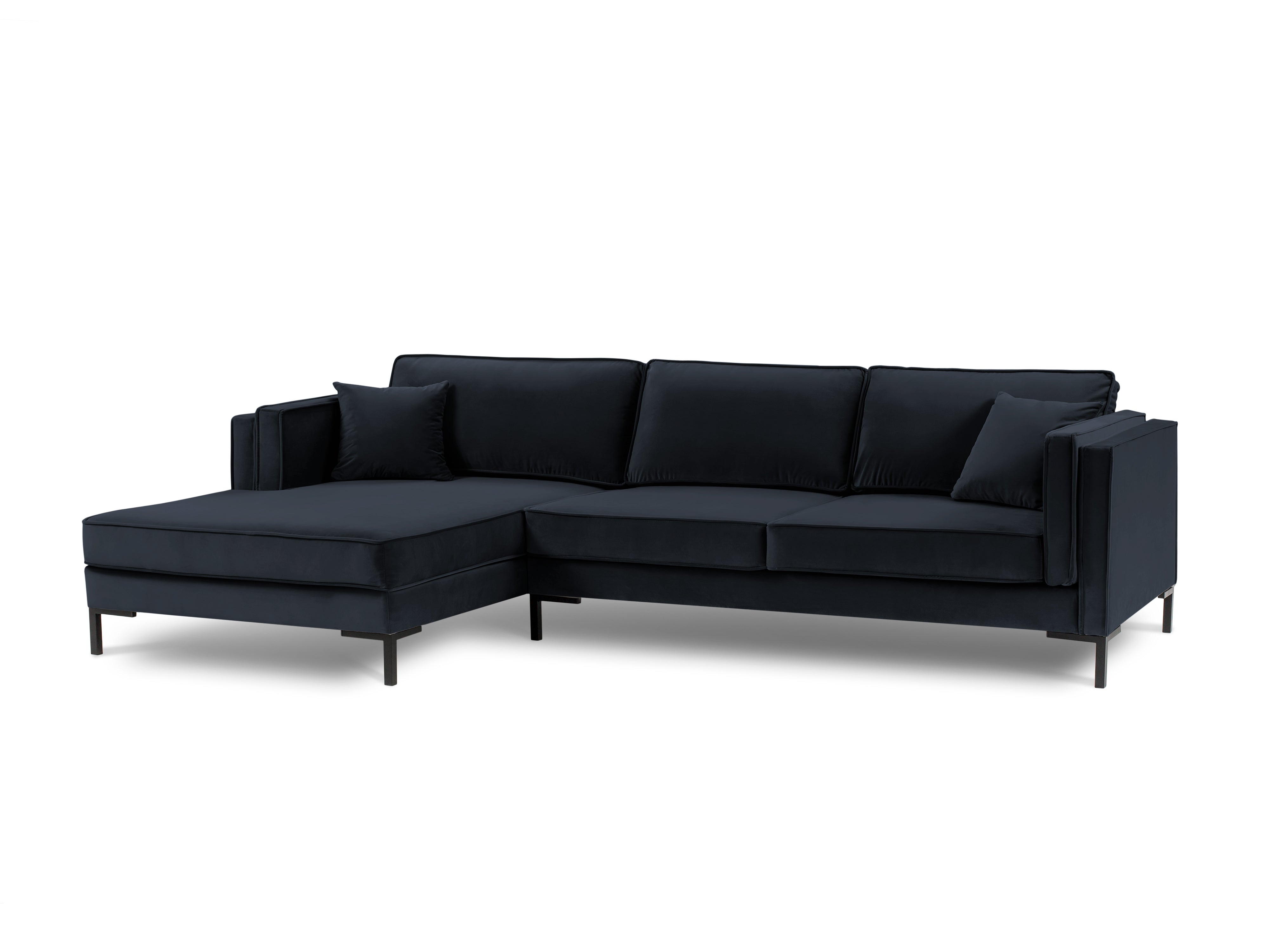 LUIS dark blue velvet left-hand corner sofa with black base