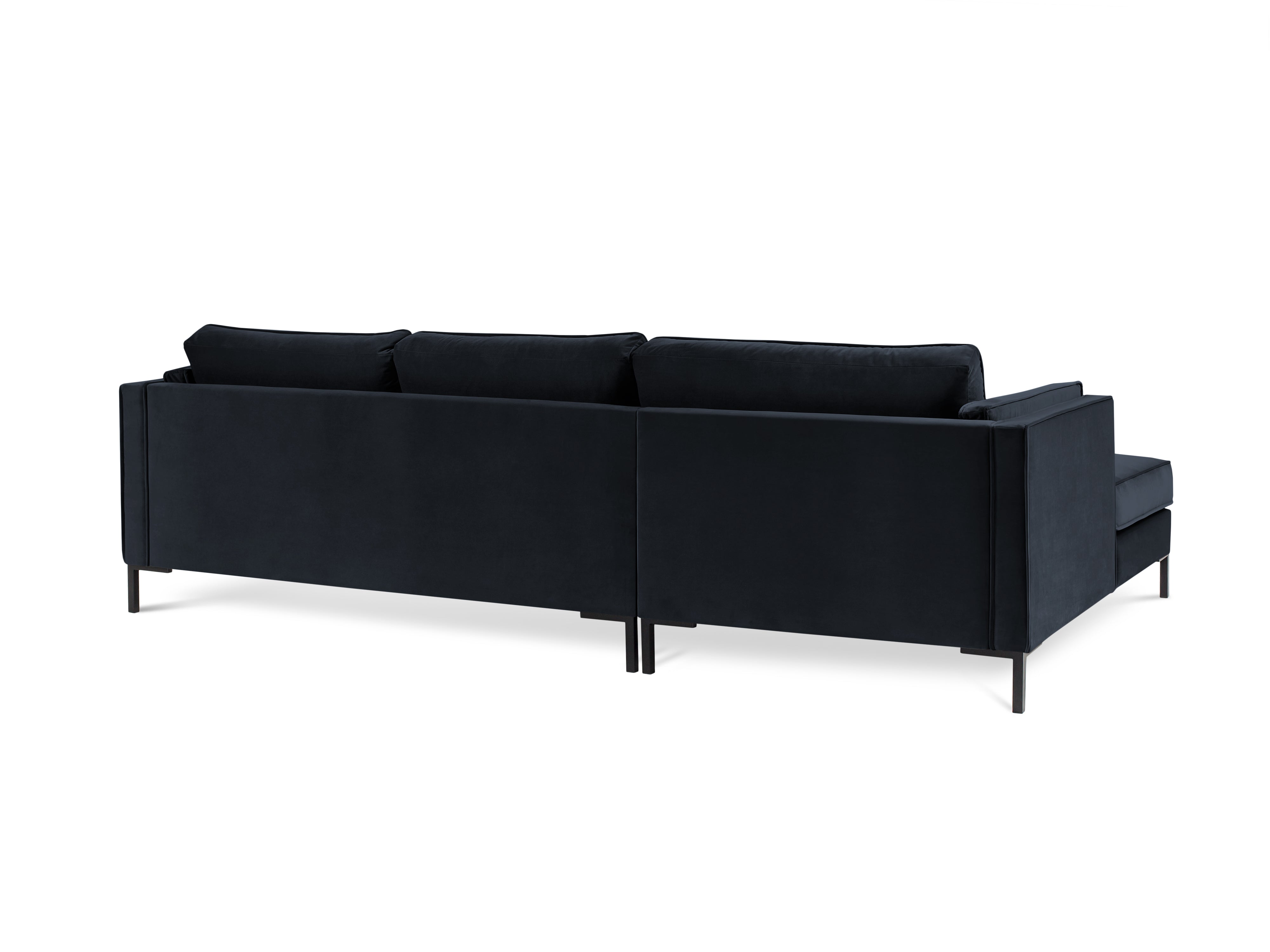 LUIS dark blue velvet left-hand corner sofa with black base