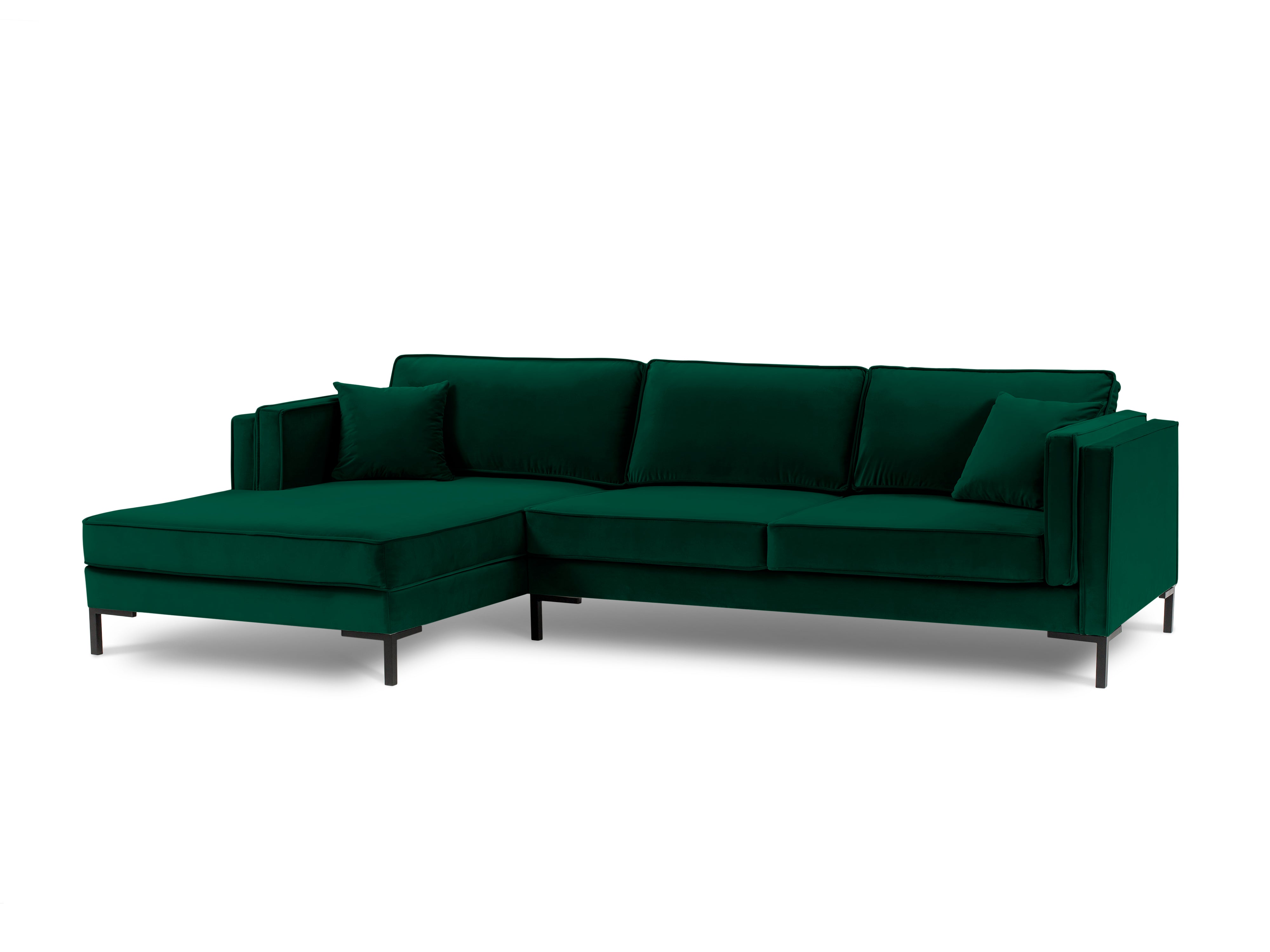 LUIS bottle green velvet left-hand corner sofa with black base