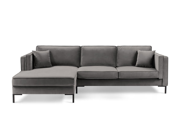 LUIS light grey velvet left-hand corner sofa with black base