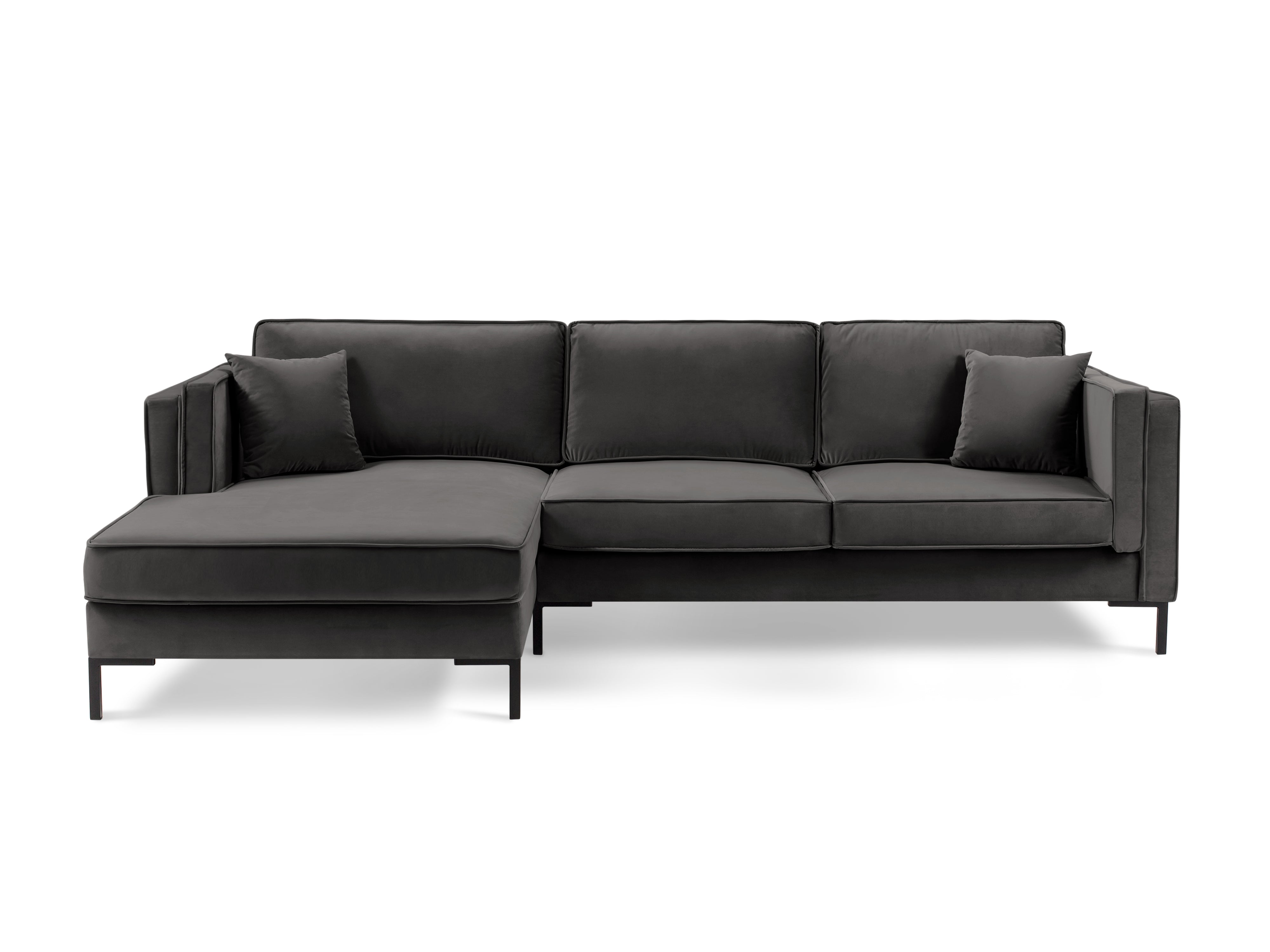 LUIS dark grey velvet left-hand corner sofa with black base