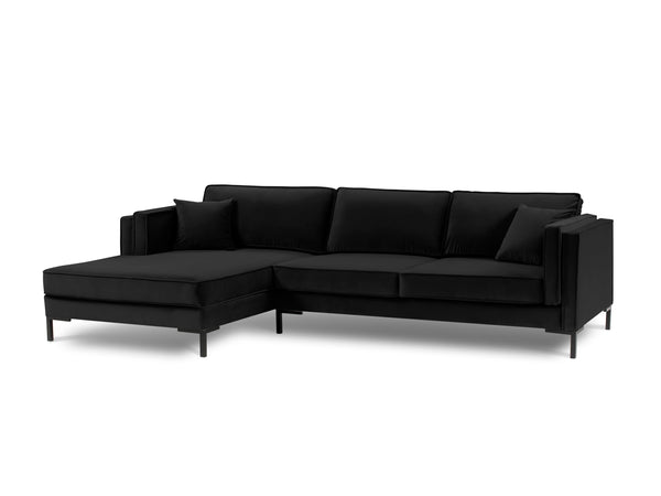 LUIS black velvet left-hand corner sofa with black base