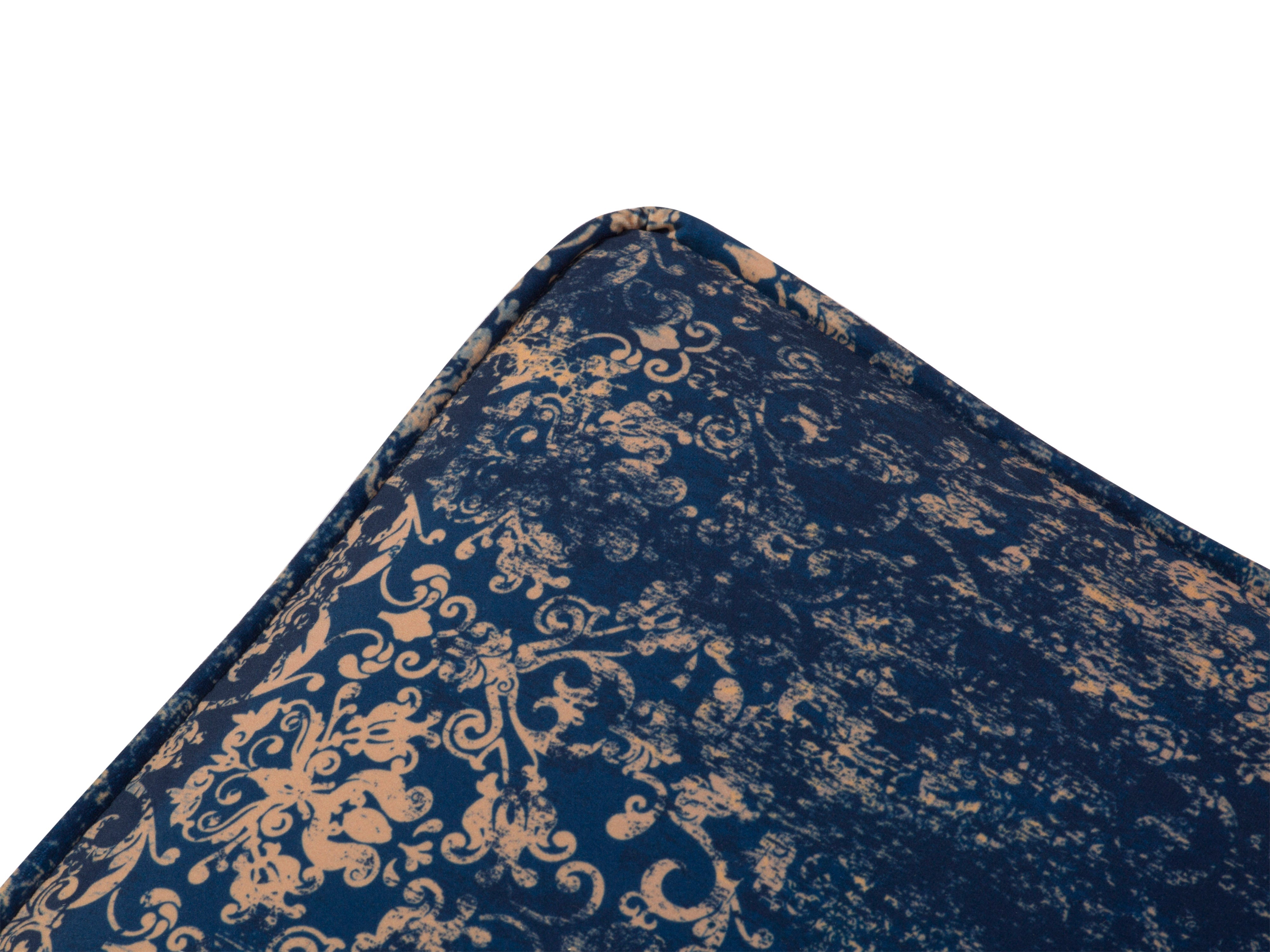 LUIS velvet pouffe blue motif with black base