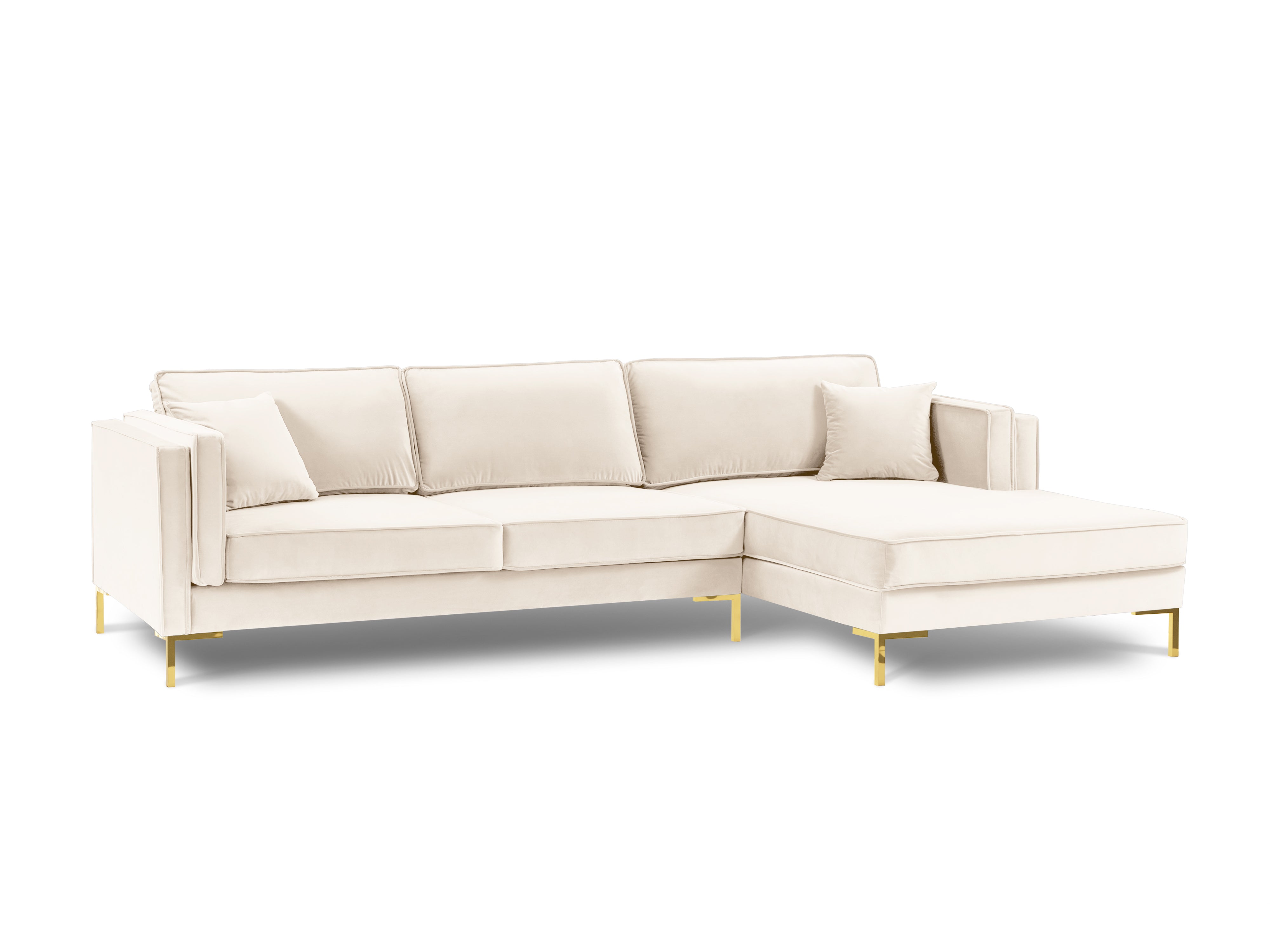 LUIS beige velvet right-hand corner sofa with gold base