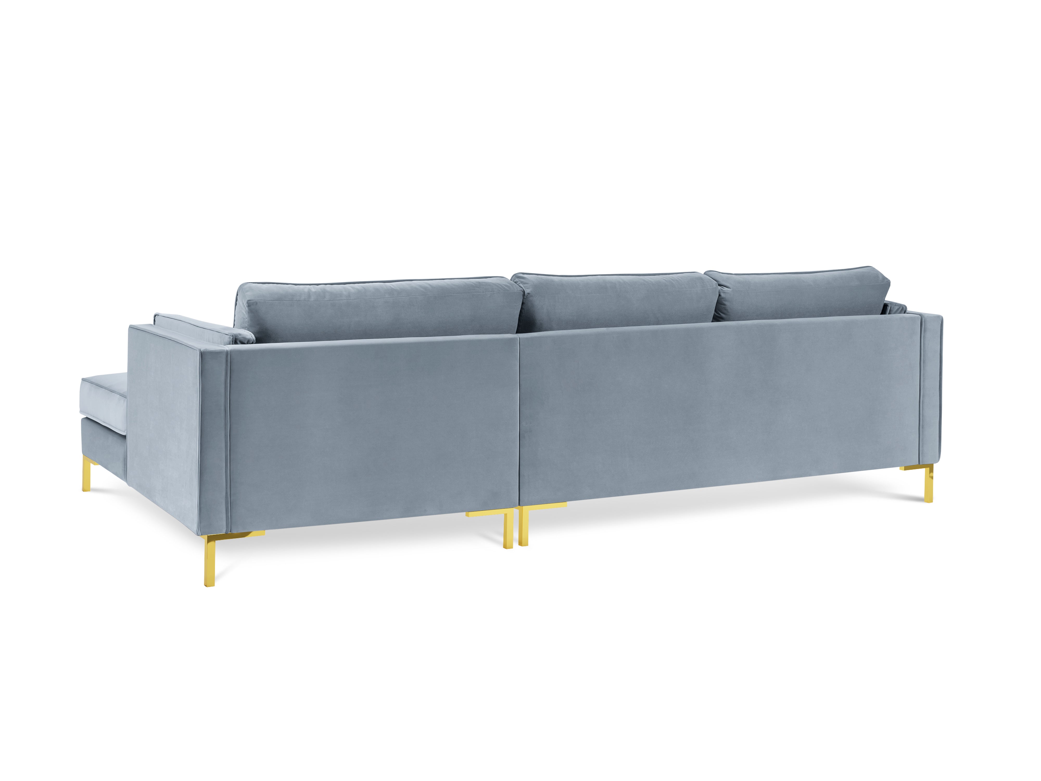 LUIS light blue velvet right-hand corner sofa with gold base