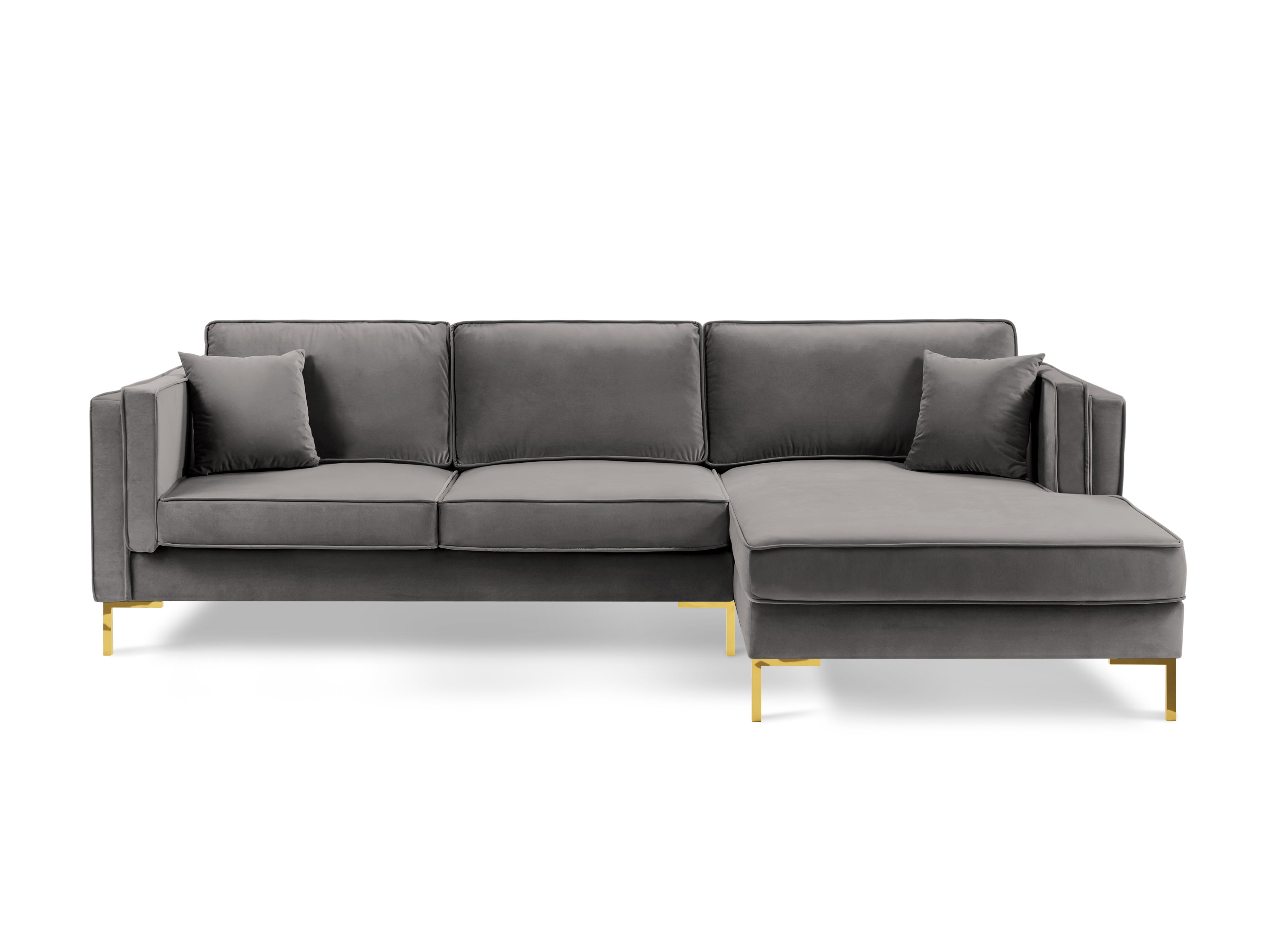LUIS light grey velvet right-hand corner sofa with gold base