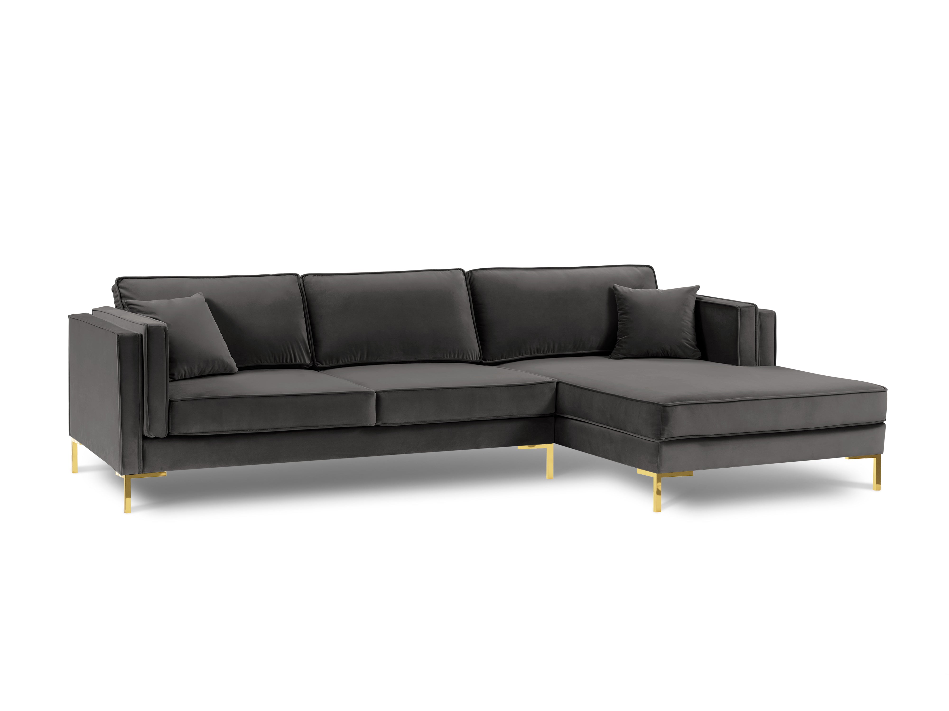 LUIS dark grey velvet right-hand corner sofa in with gold base