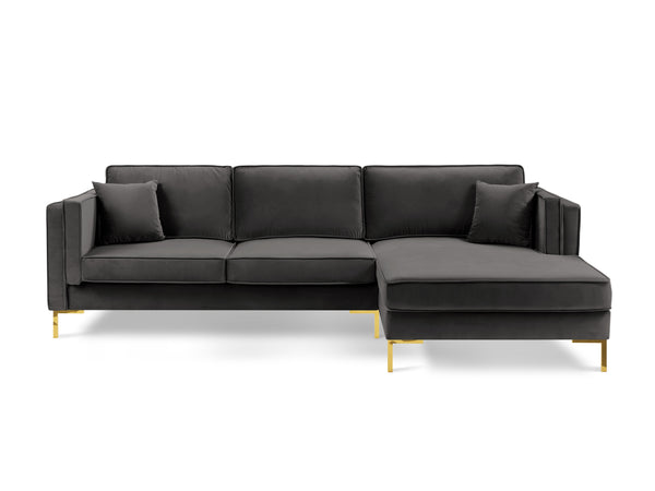 LUIS dark grey velvet right-hand corner sofa in with gold base