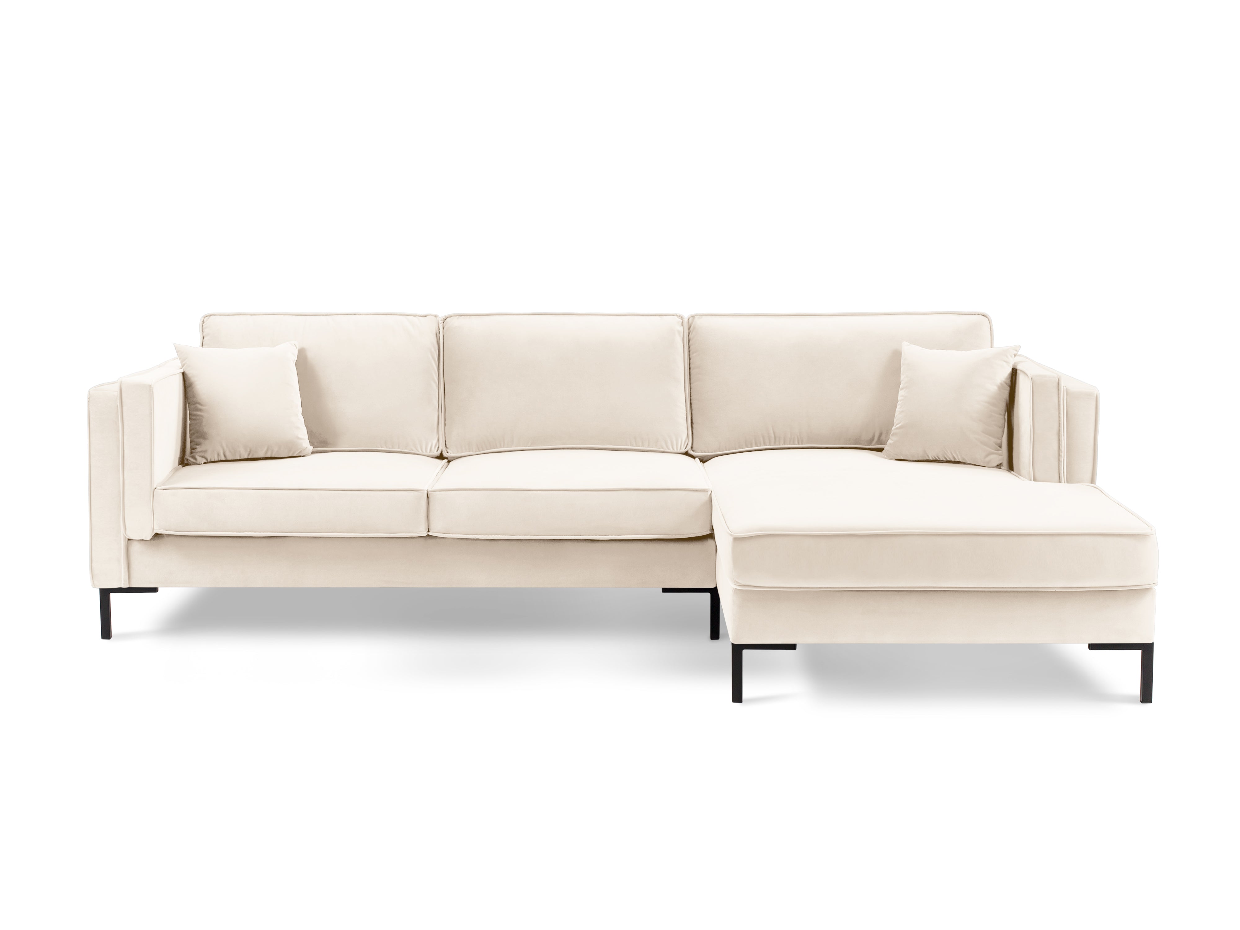 LUIS beige velvet right-hand corner sofa with black base