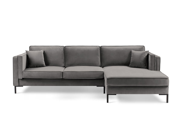 LUIS light grey velvet right-hand corner sofa with black base