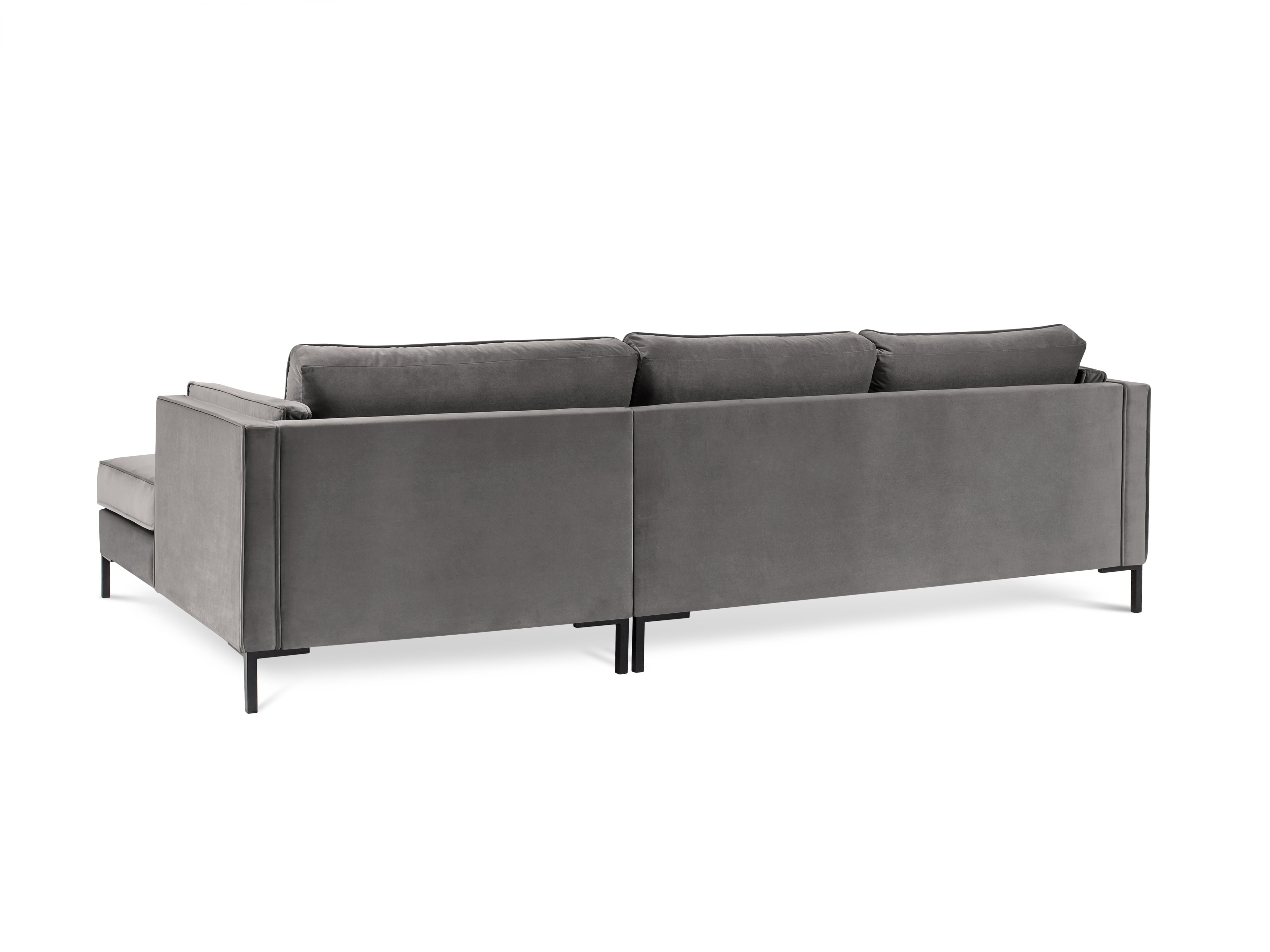 LUIS light grey velvet right-hand corner sofa with black base