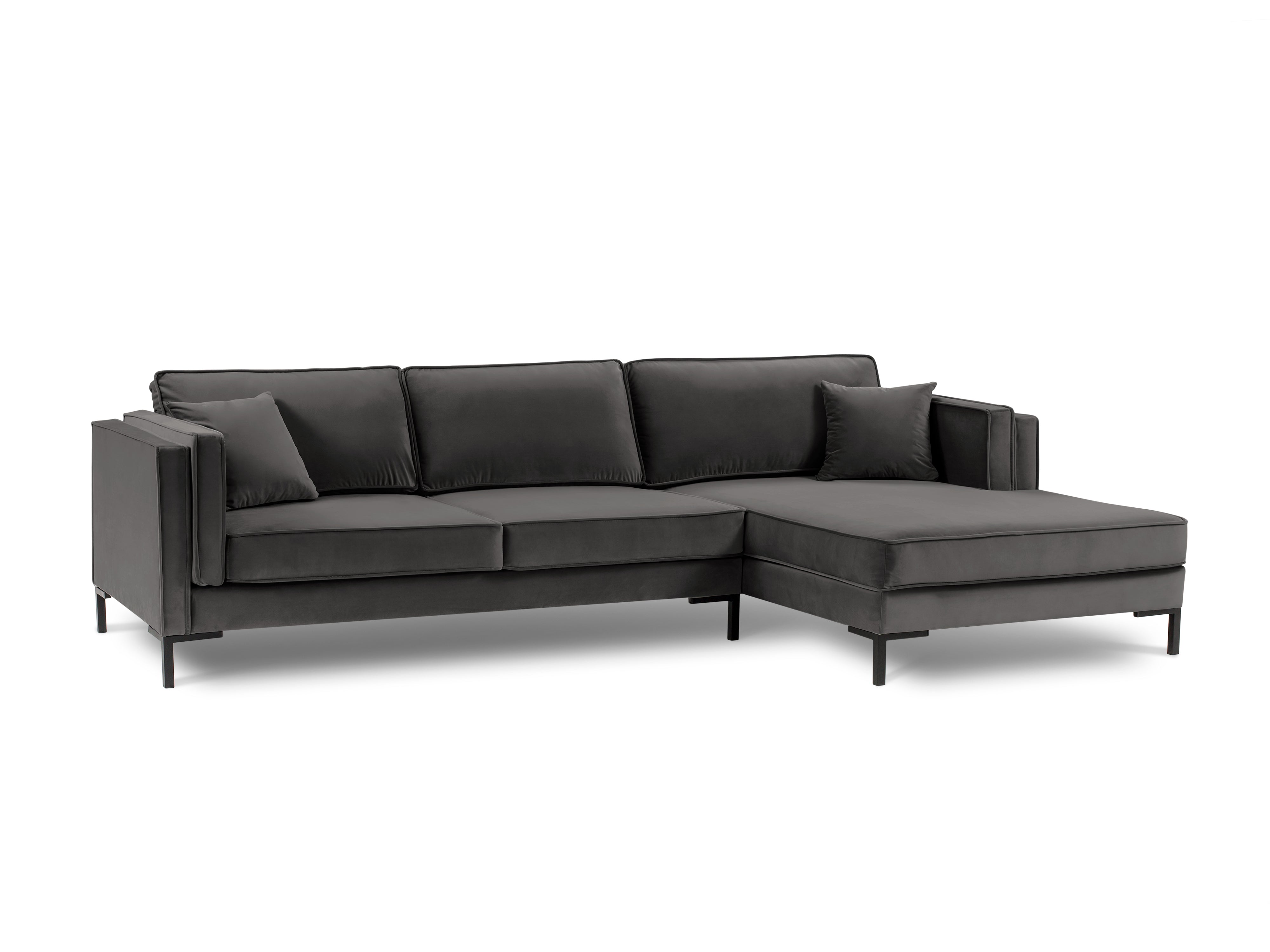 LUIS dark grey velvet right-hand corner sofa in with black base