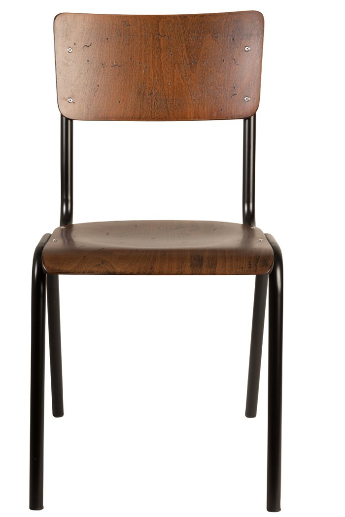A classic, old school chair stylized as a school model. The black frame and dark wood give it character and change the children's chair into a real piece of furniture.
