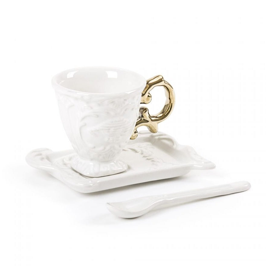 Cup with spoon and saucer I-WARES I-COFFEE gold
