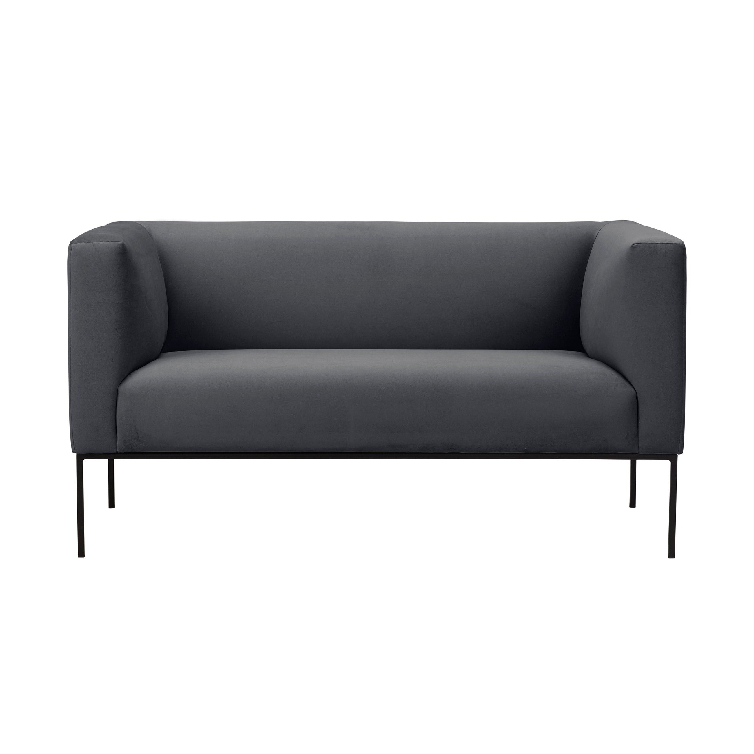 Velvet Sofa, "Neptune", 2 Seats, 145x79x76
 ,Dark Grey,Black Metal Frame, Windsor & Co, Eye on Design
