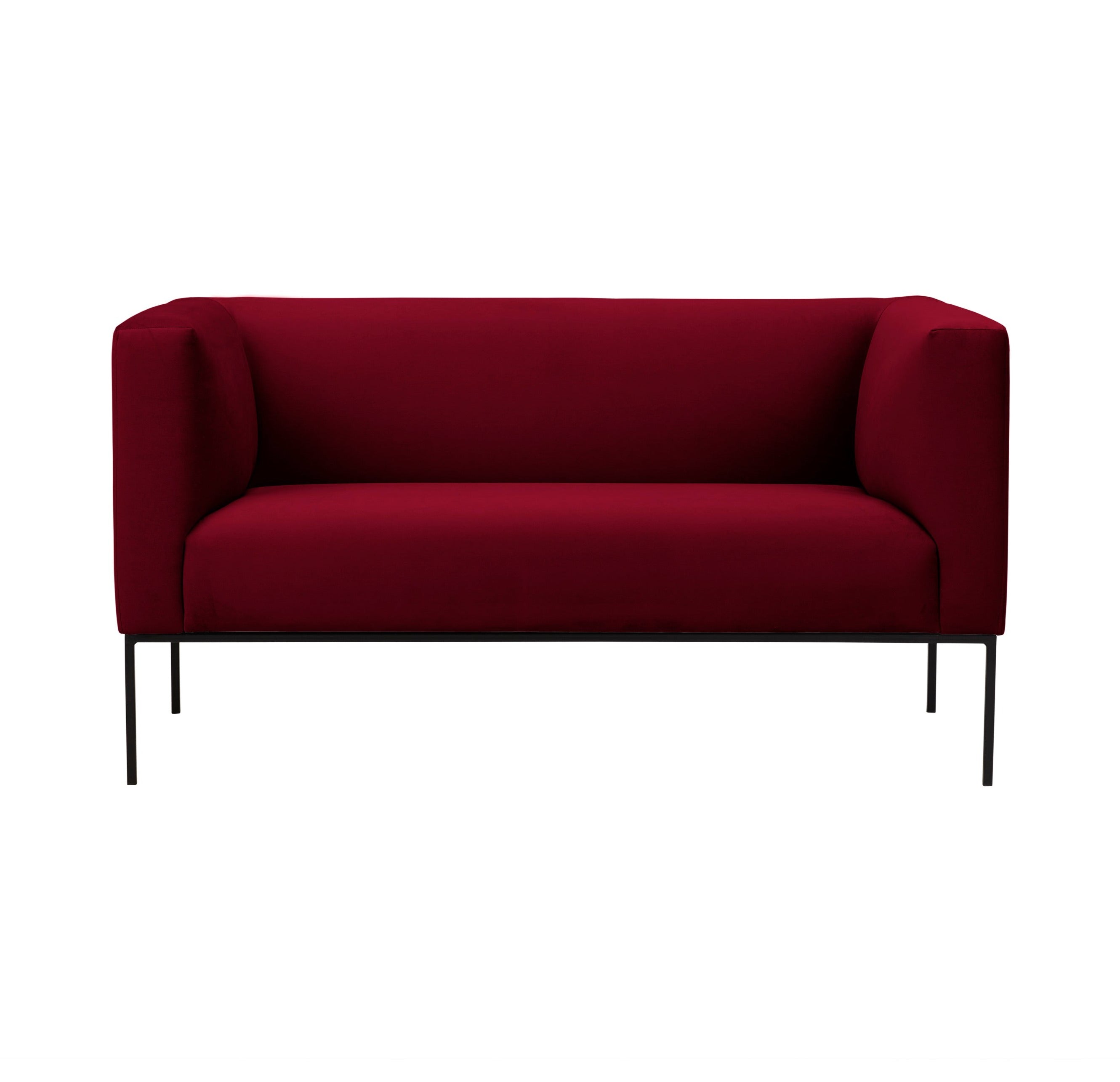Velvet Sofa, "Neptune", 2 Seats, 145x79x76
 ,Red,Black Metal Frame, Windsor & Co, Eye on Design