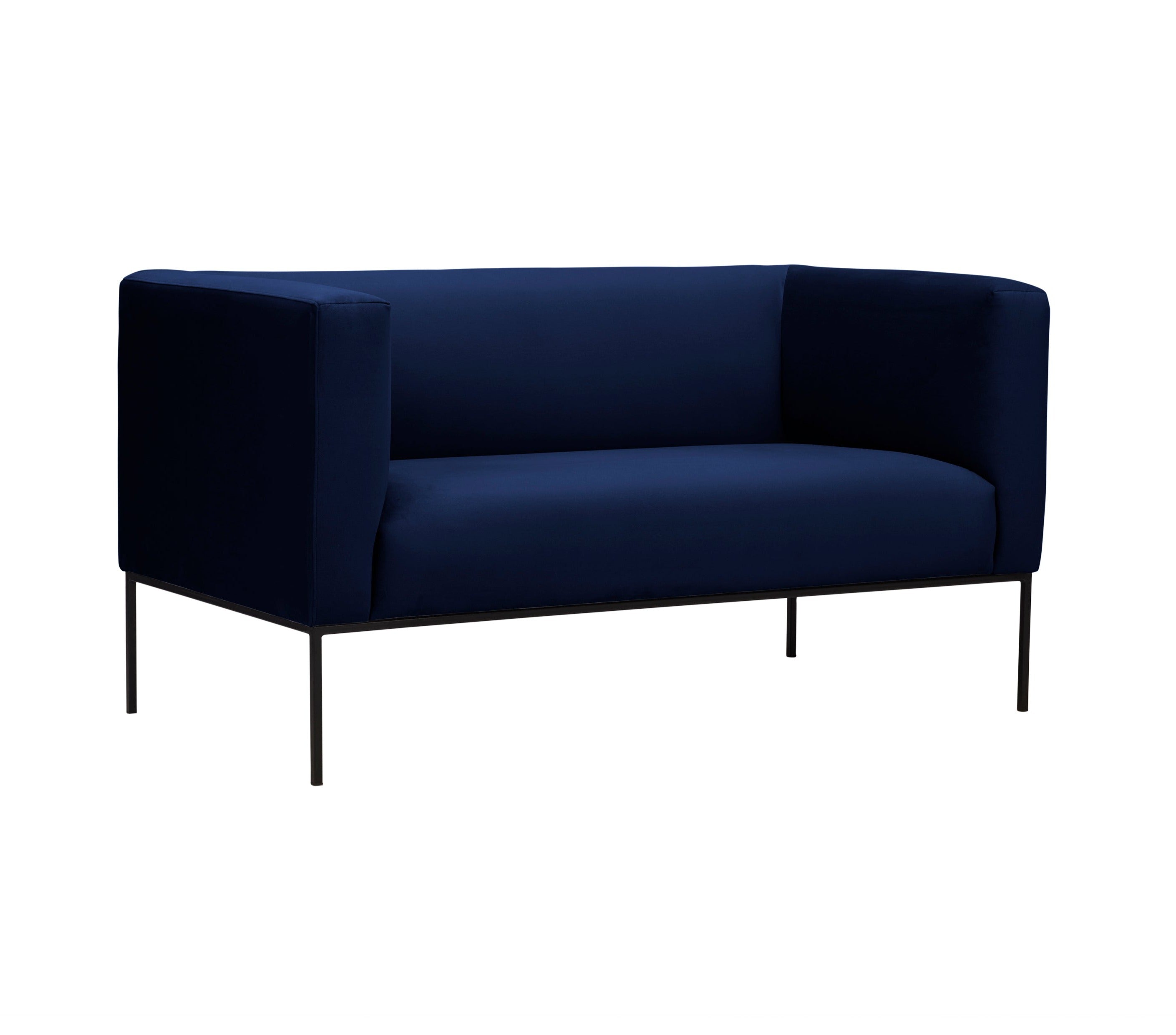 Velvet Sofa, "Neptune", 2 Seats, 145x79x76
 ,Dark Blue,Black Metal Frame, Windsor & Co, Eye on Design