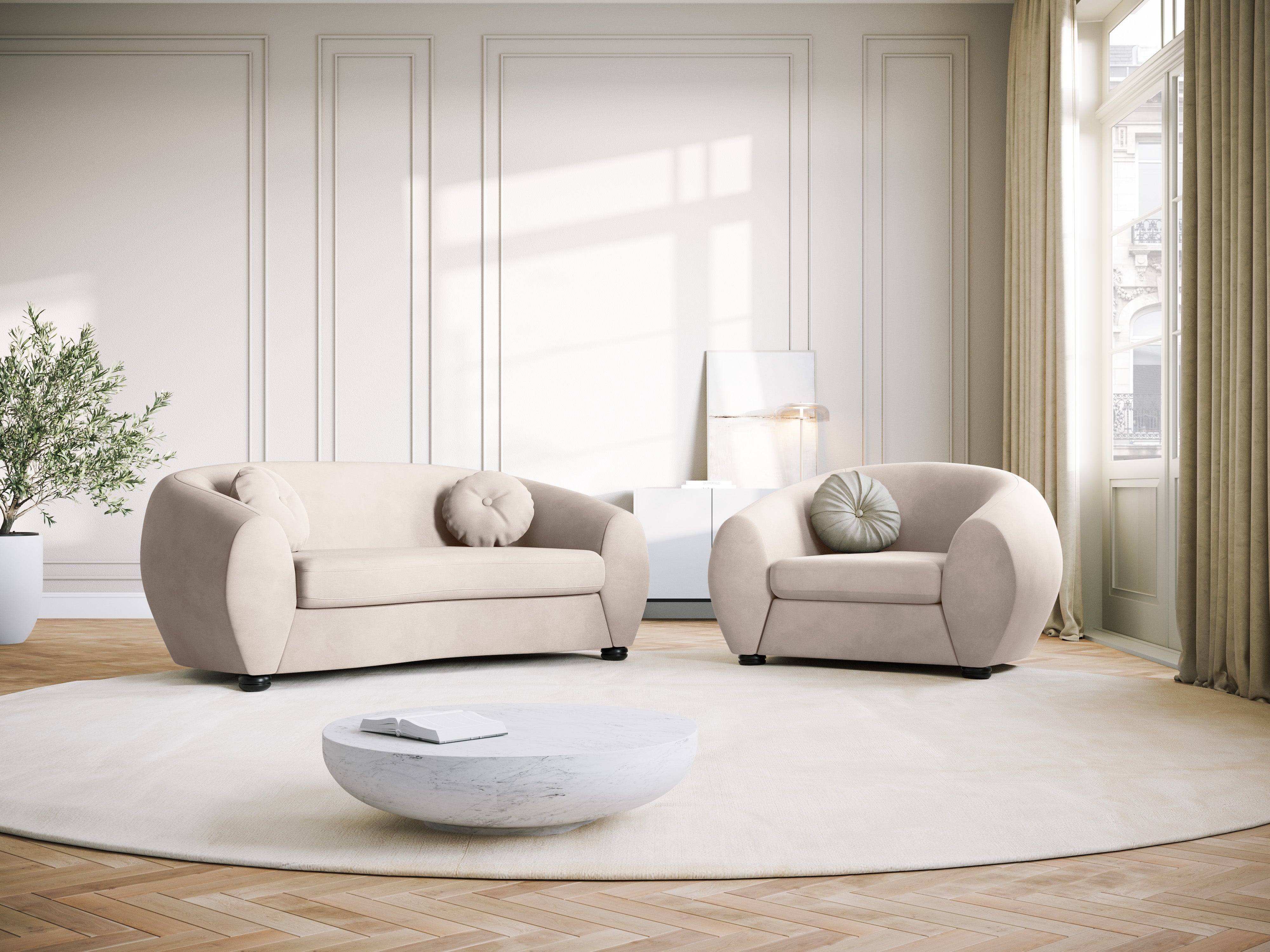 Sofa aksamitna 2-osobowa ELARA beżowy, Windsor & Co, Eye on Design