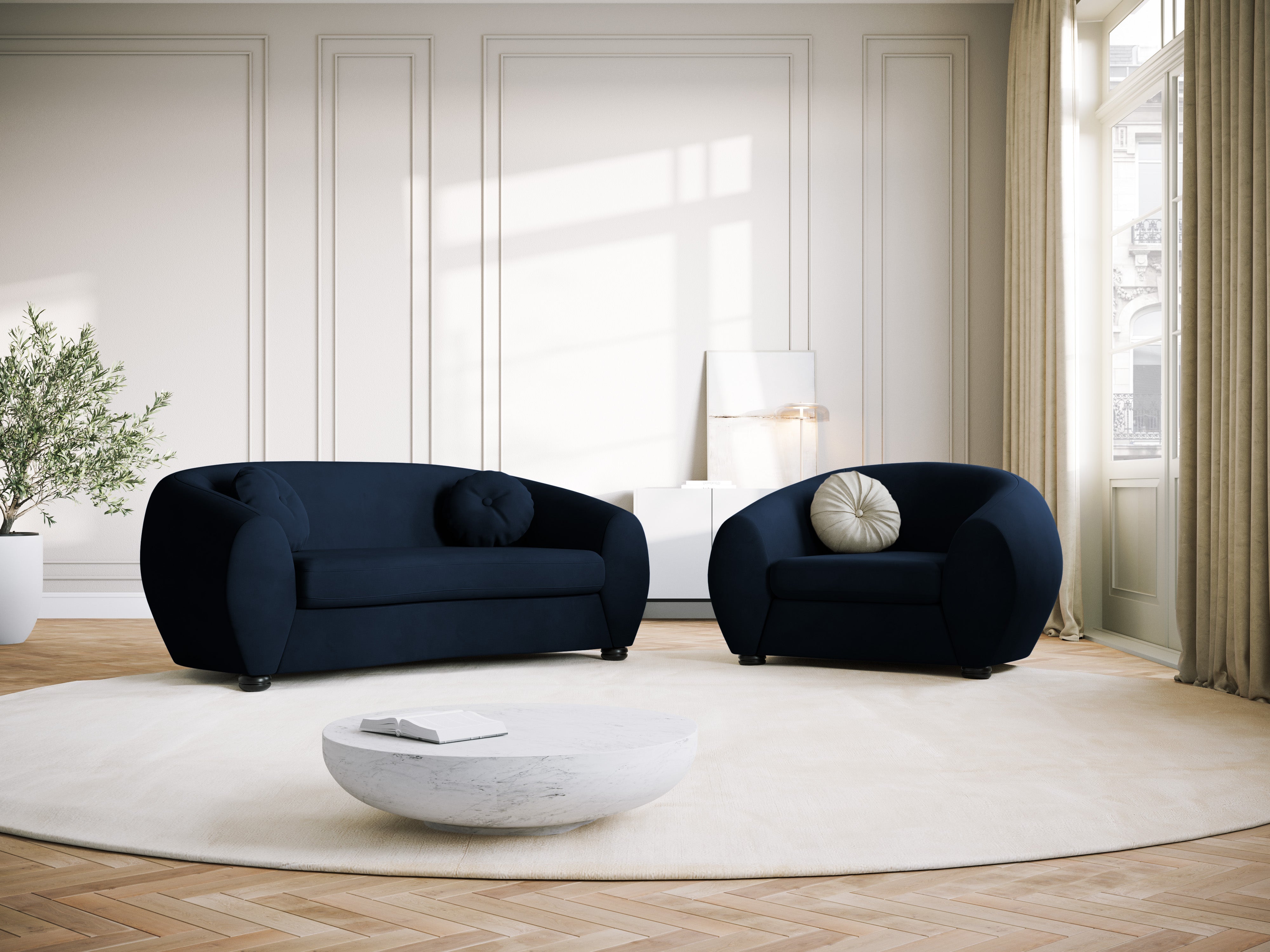 Sofa aksamitna 2-osobowa ELARA granatowy, Windsor & Co, Eye on Design
