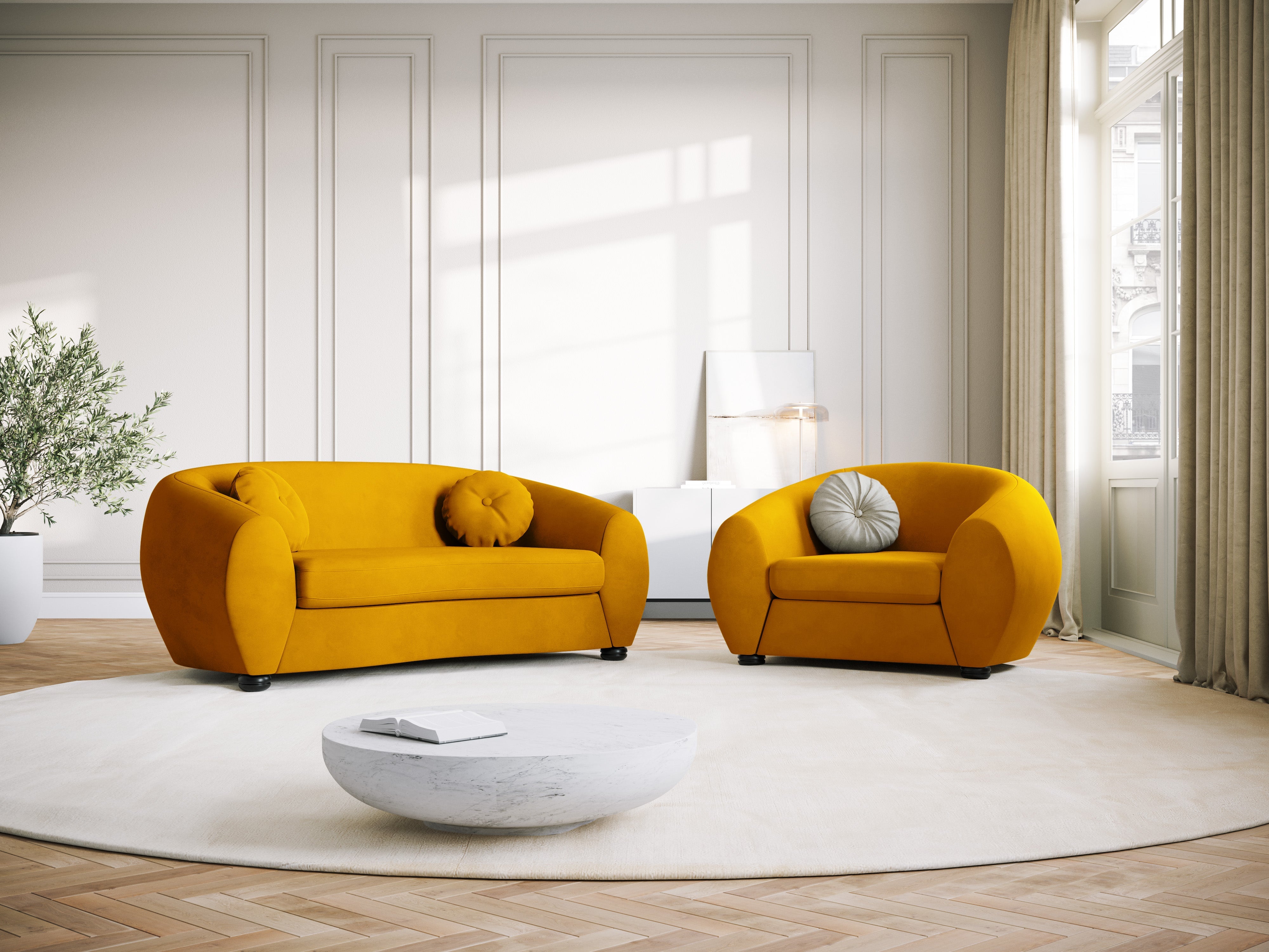 Sofa aksamitna 2-osobowa ELARA pomarańczowy, Windsor & Co, Eye on Design