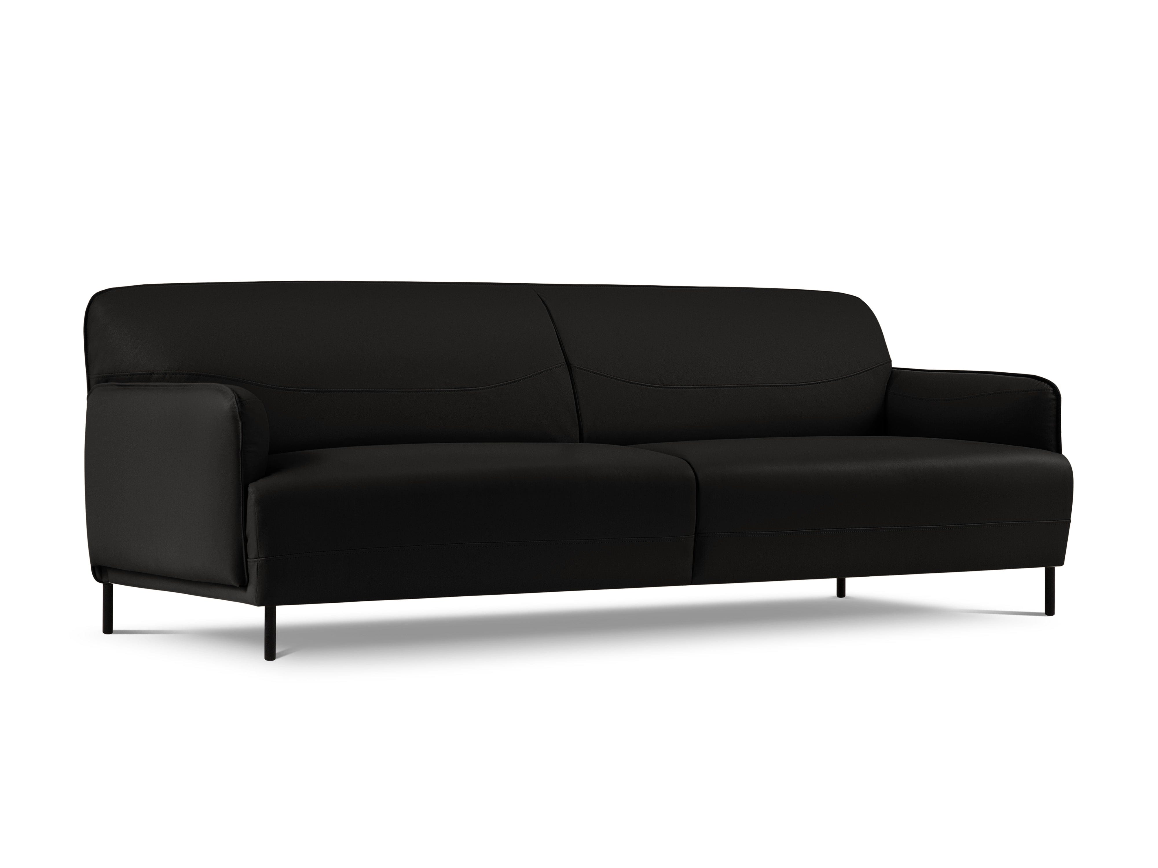 Genuine Leather Sofa, "Neso", 3 Seats, 235x90x76
 ,Black,Black Metal, Windsor & Co, Eye on Design