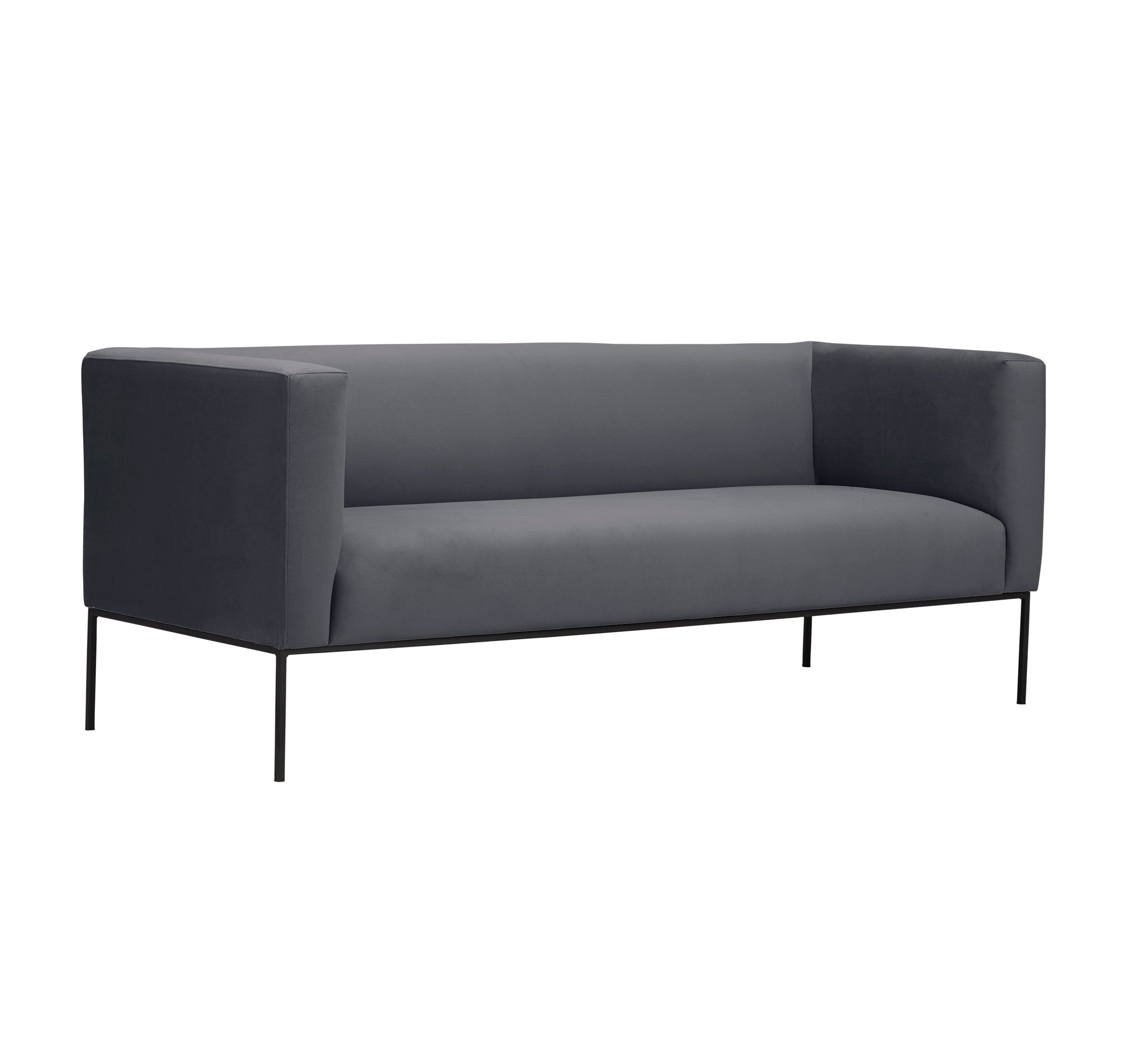 Velvet Sofa, "Neptune", 3 Seats, 195x79x76
 ,Dark Grey,Black Metal Frame, Windsor & Co, Eye on Design