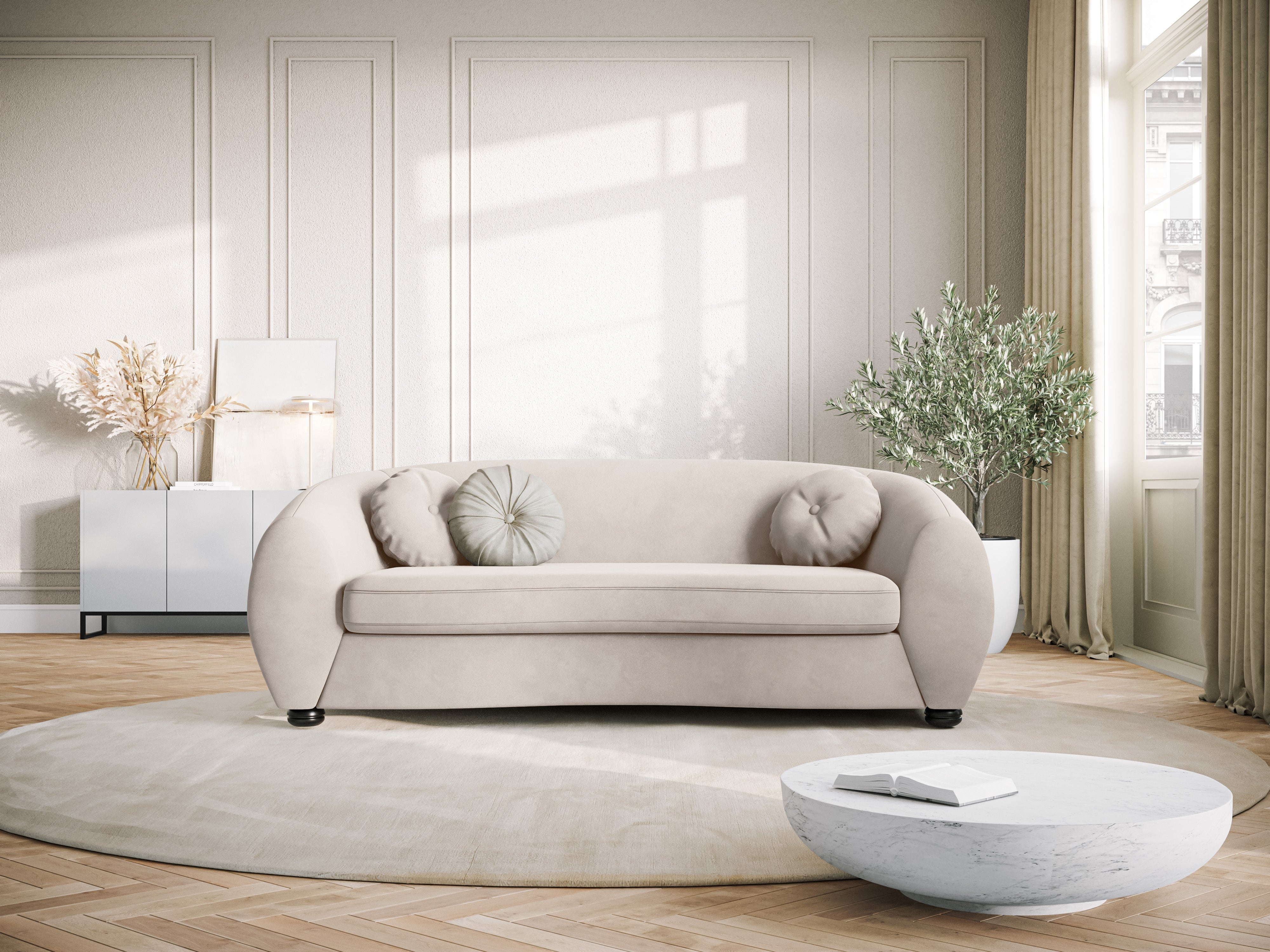 Sofa aksamitna 3-osobowa ELARA beżowy, Windsor & Co, Eye on Design