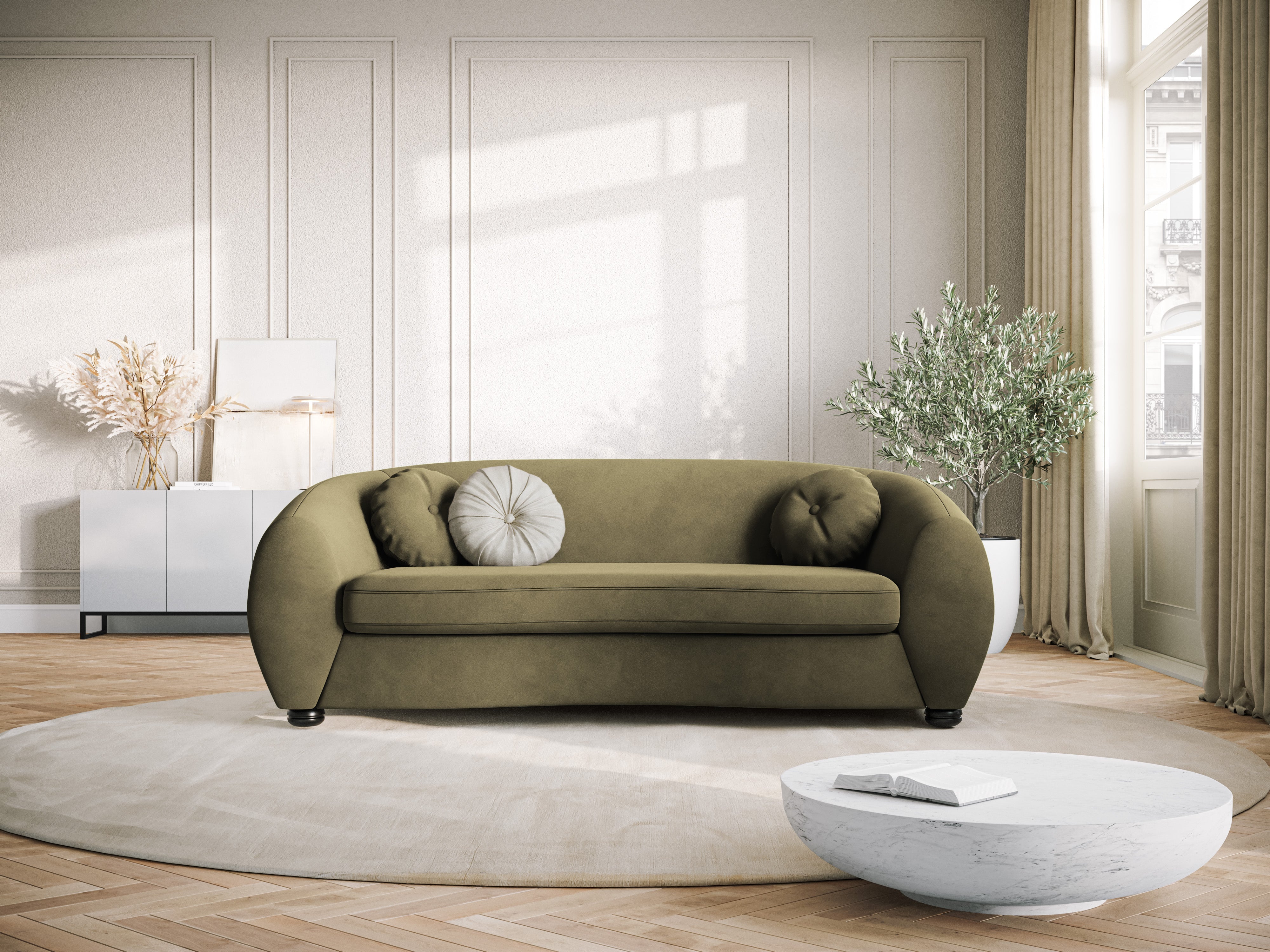 Sofa aksamitna 3-osobowa ELARA zielony, Windsor & Co, Eye on Design