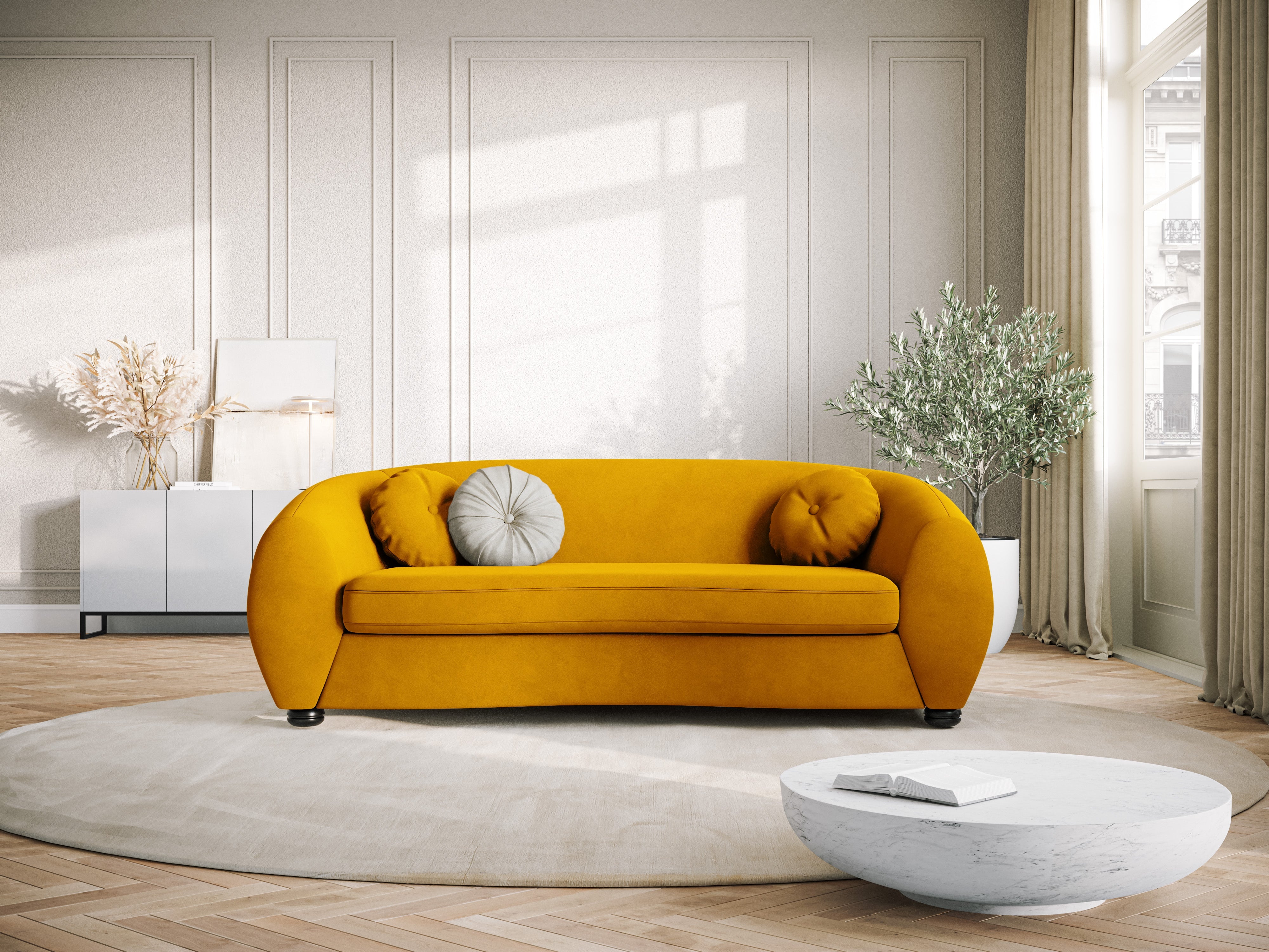 Sofa aksamitna 3-osobowa ELARA pomarańczowy, Windsor & Co, Eye on Design