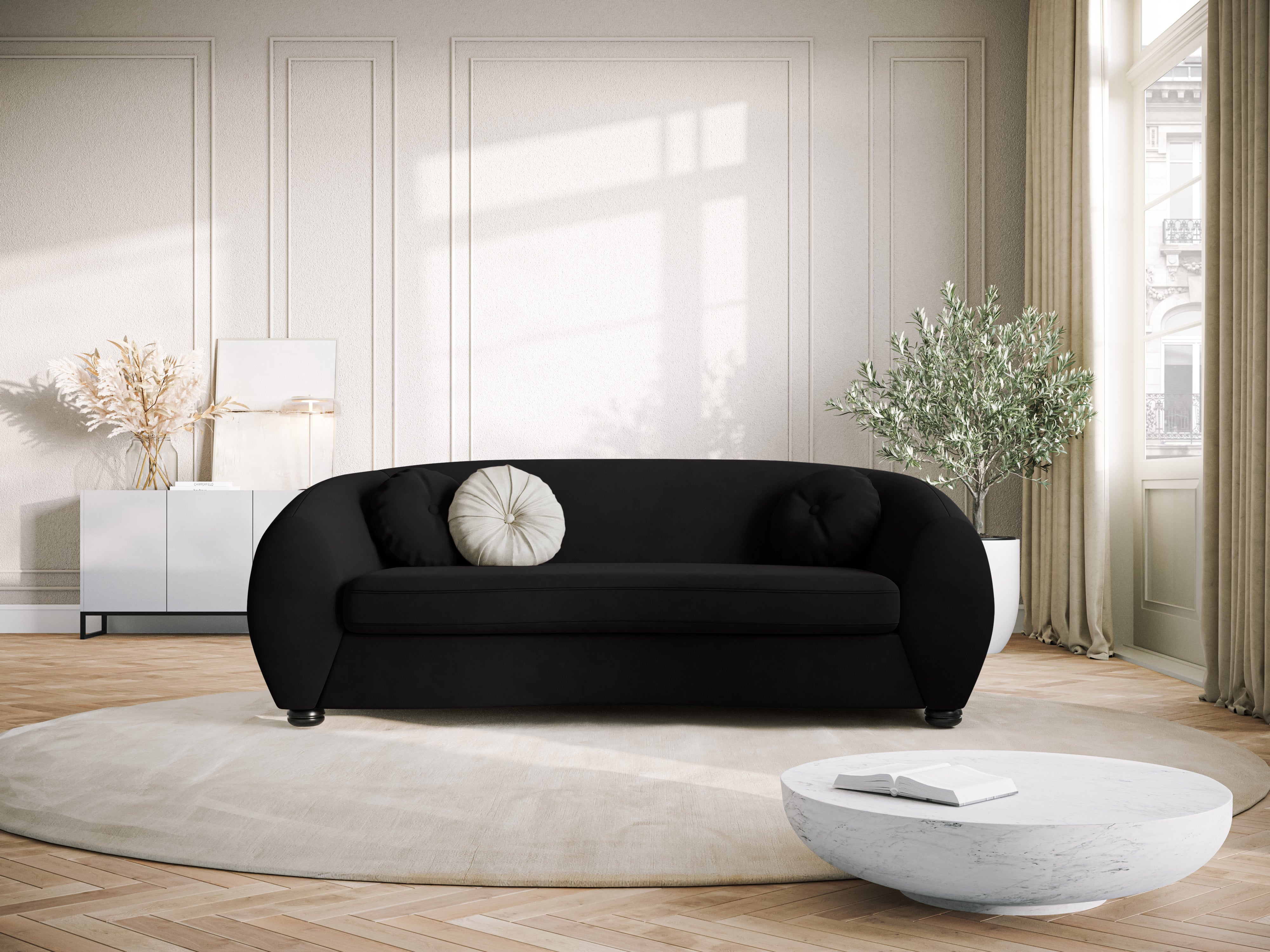 Sofa aksamitna 3-osobowa ELARA czarny, Windsor & Co, Eye on Design