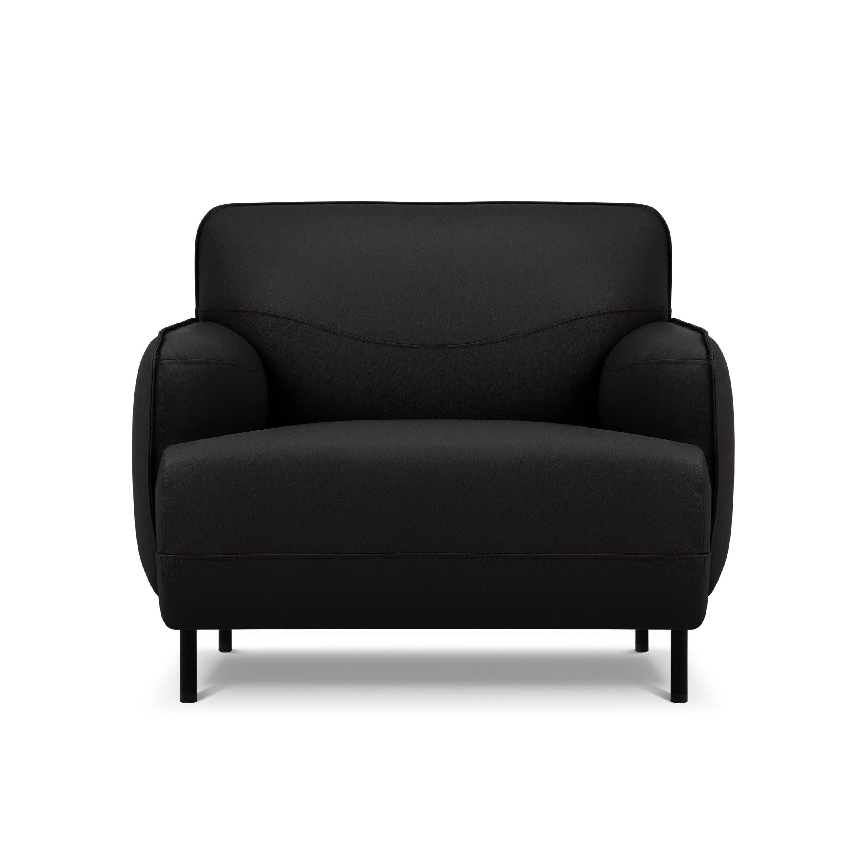 Genuine Leather Sofa, "Neso", 1 Seat, 88x90x76
 ,Black,Black Metal, Windsor & Co, Eye on Design