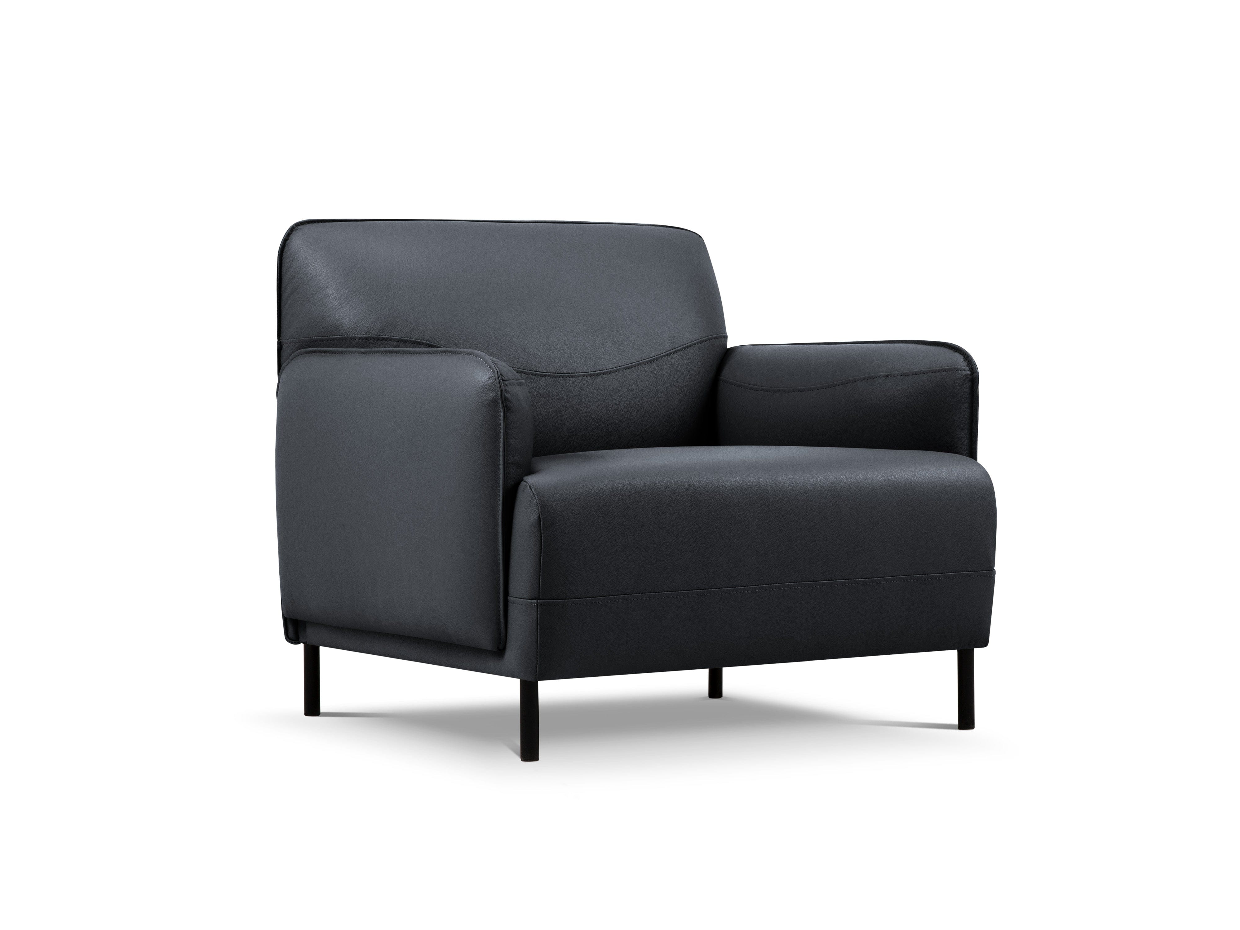 Genuine Leather Sofa, "Neso", 1 Seat, 88x90x76
 ,Dark Blue,Black Metal, Windsor & Co, Eye on Design