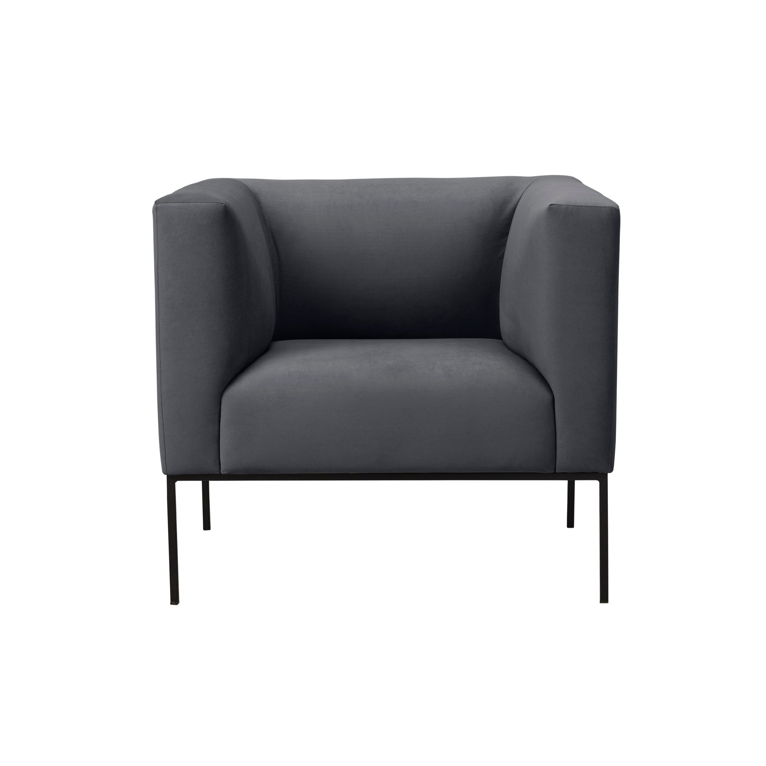 Velvet Armchair, "Neptune", 1 Seat, 85x79x76
 ,Dark Grey,Black Metal Frame, Windsor & Co, Eye on Design