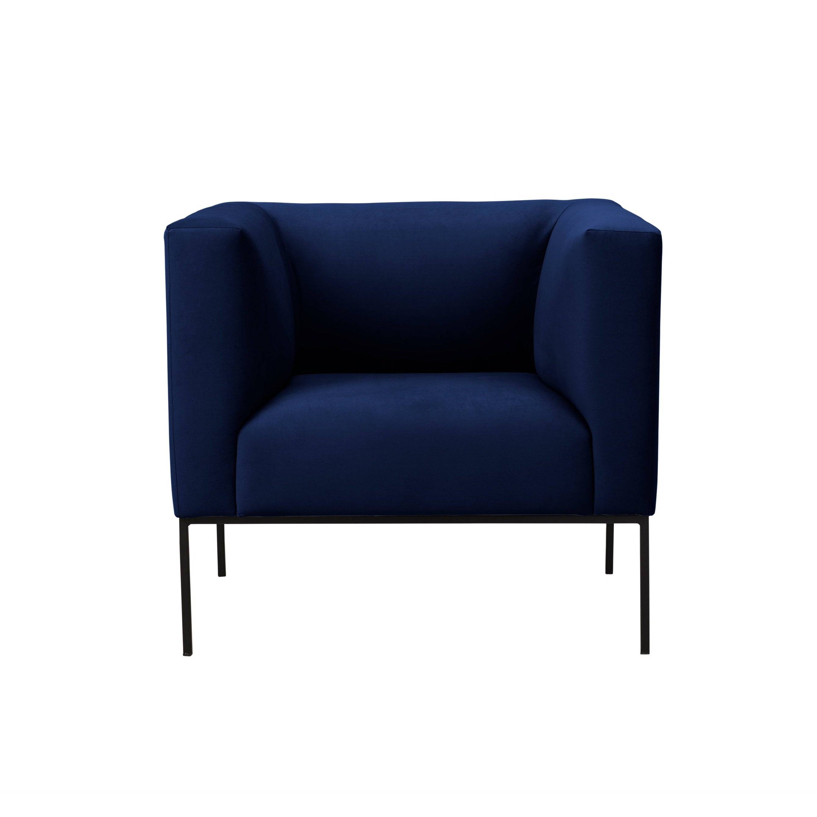 Velvet Armchair, "Neptune", 1 Seat, 85x79x76
 ,Dark Blue,Black Metal Frame, Windsor & Co, Eye on Design