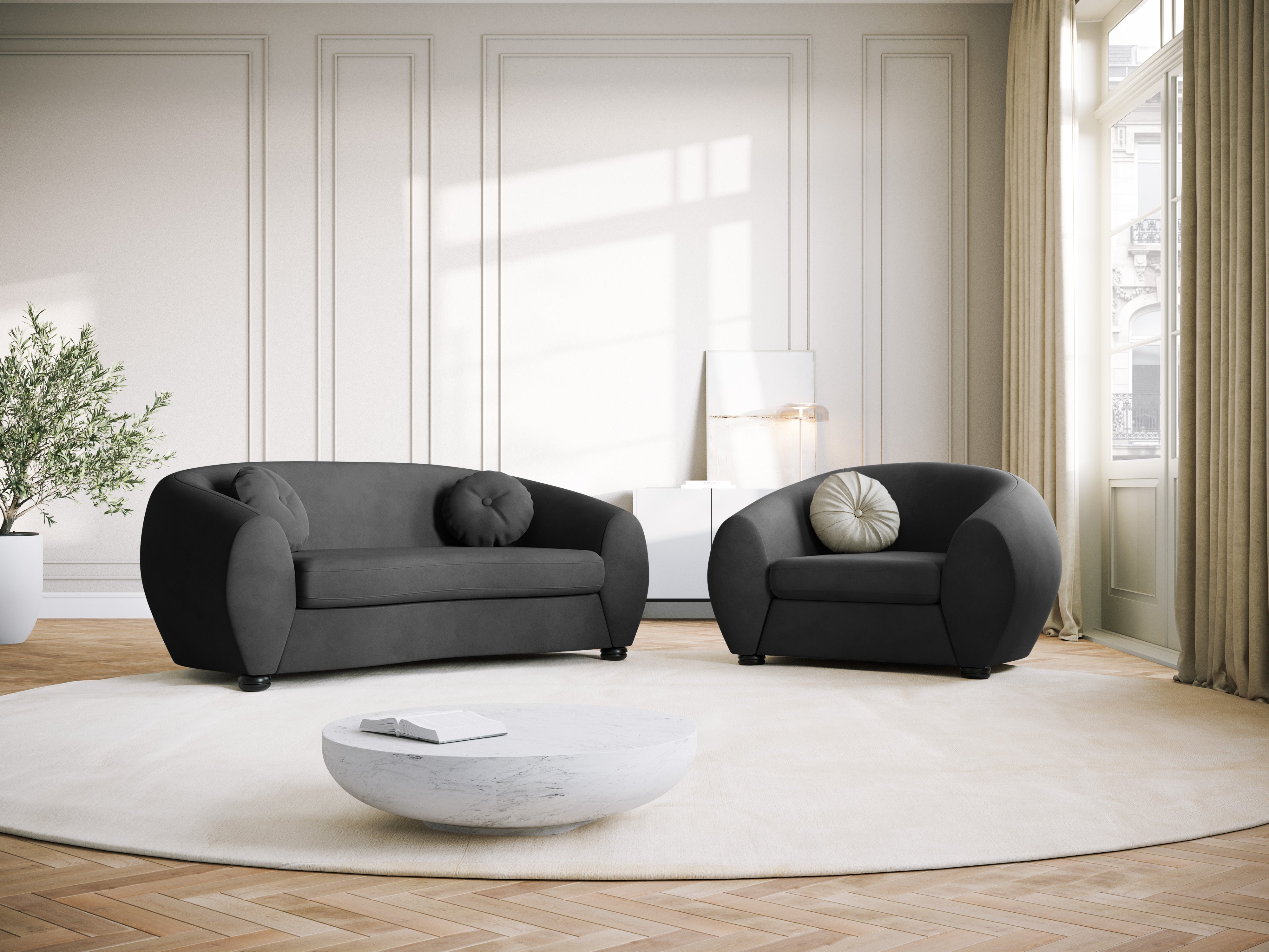 Fotel aksamitny ELARA szary, Windsor & Co, Eye on Design