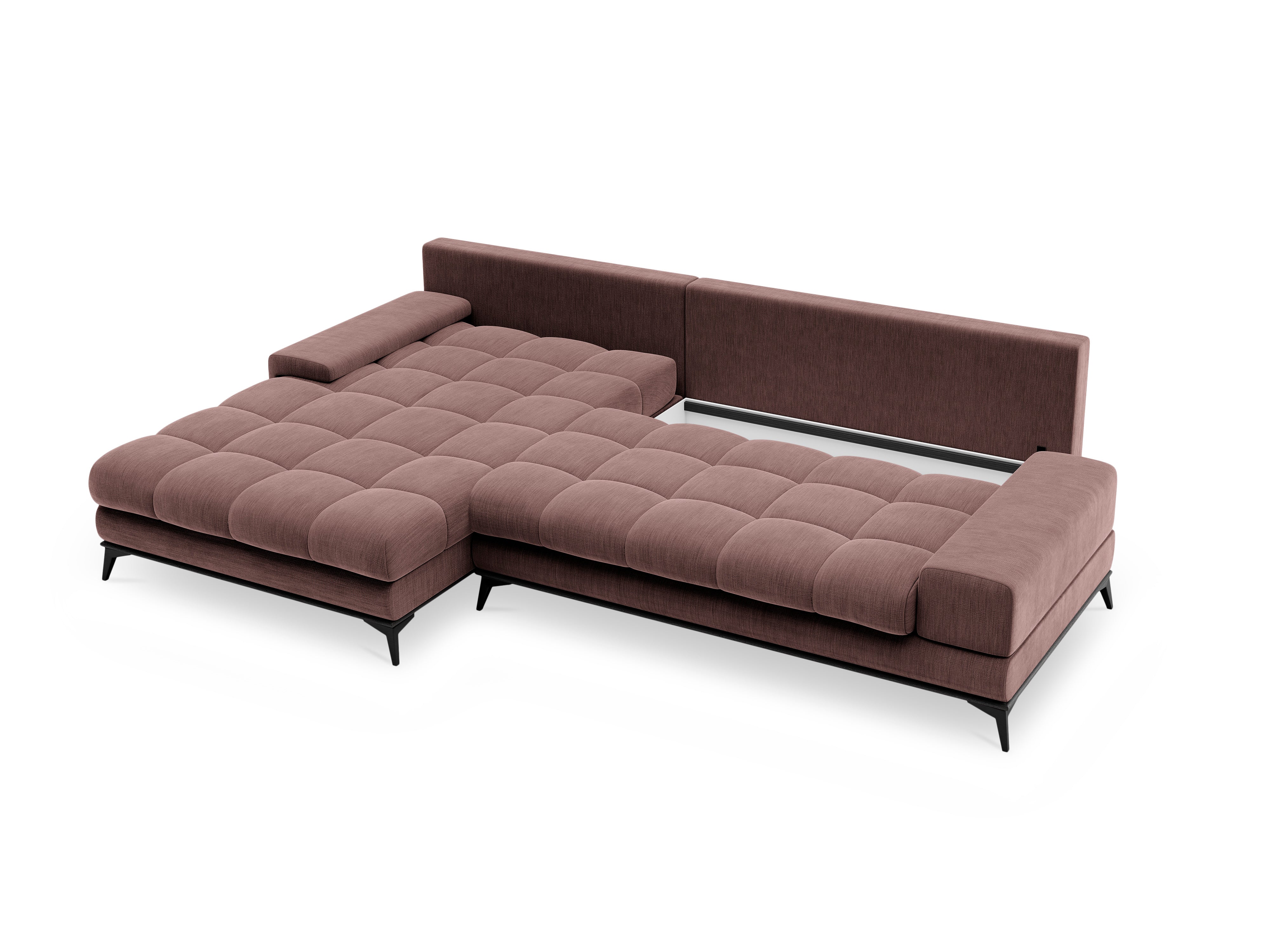 Corner sofa with a sleeping function left DENEB dusty pink