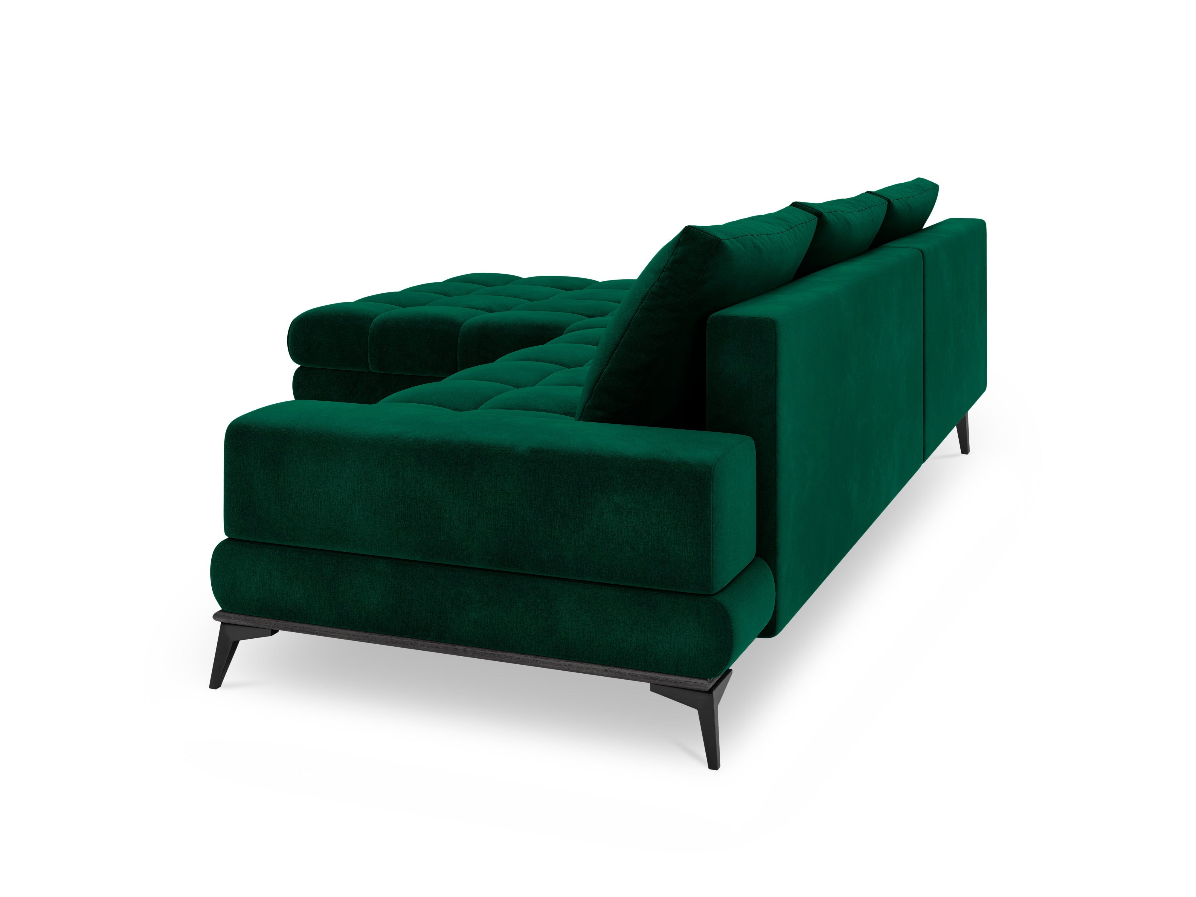 Velvet corner sofa with sleeping function left DENEB bottle green