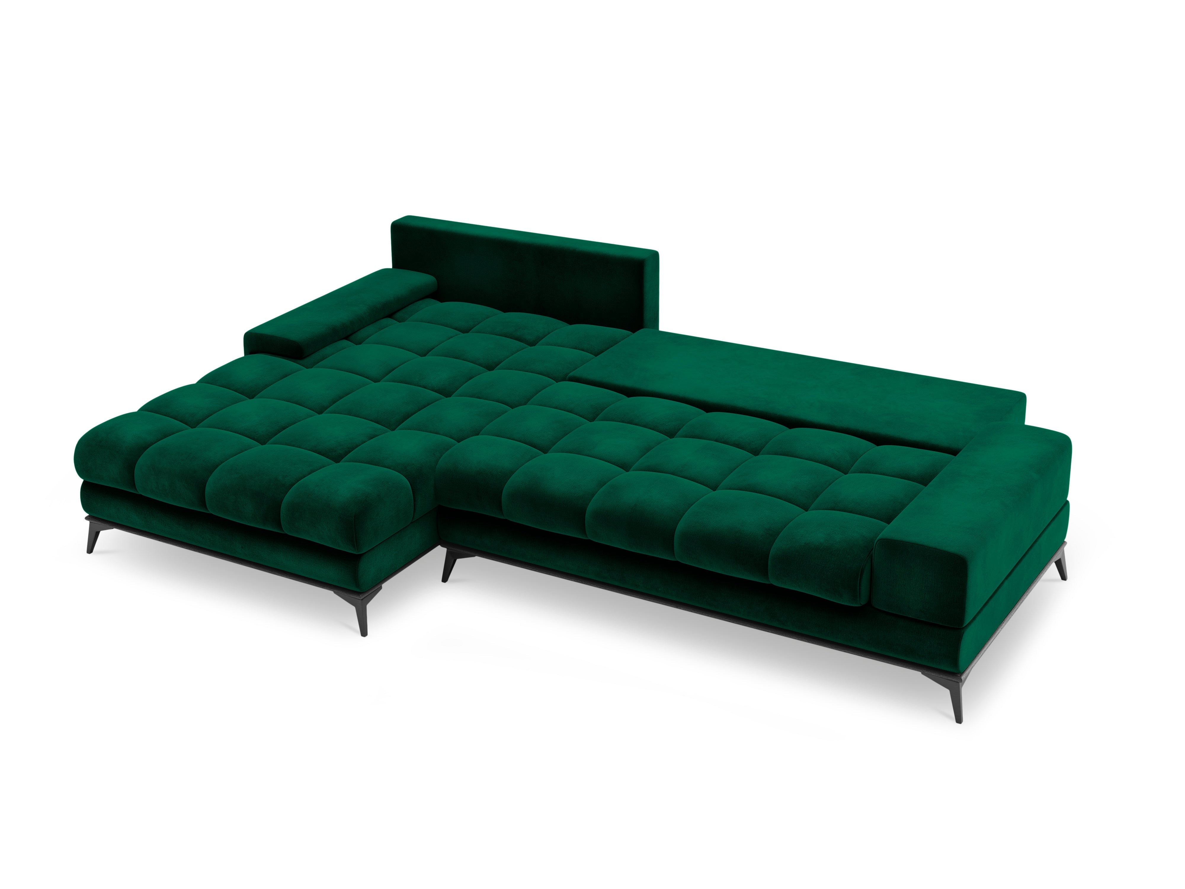 Velvet corner sofa with sleeping function left DENEB bottle green
